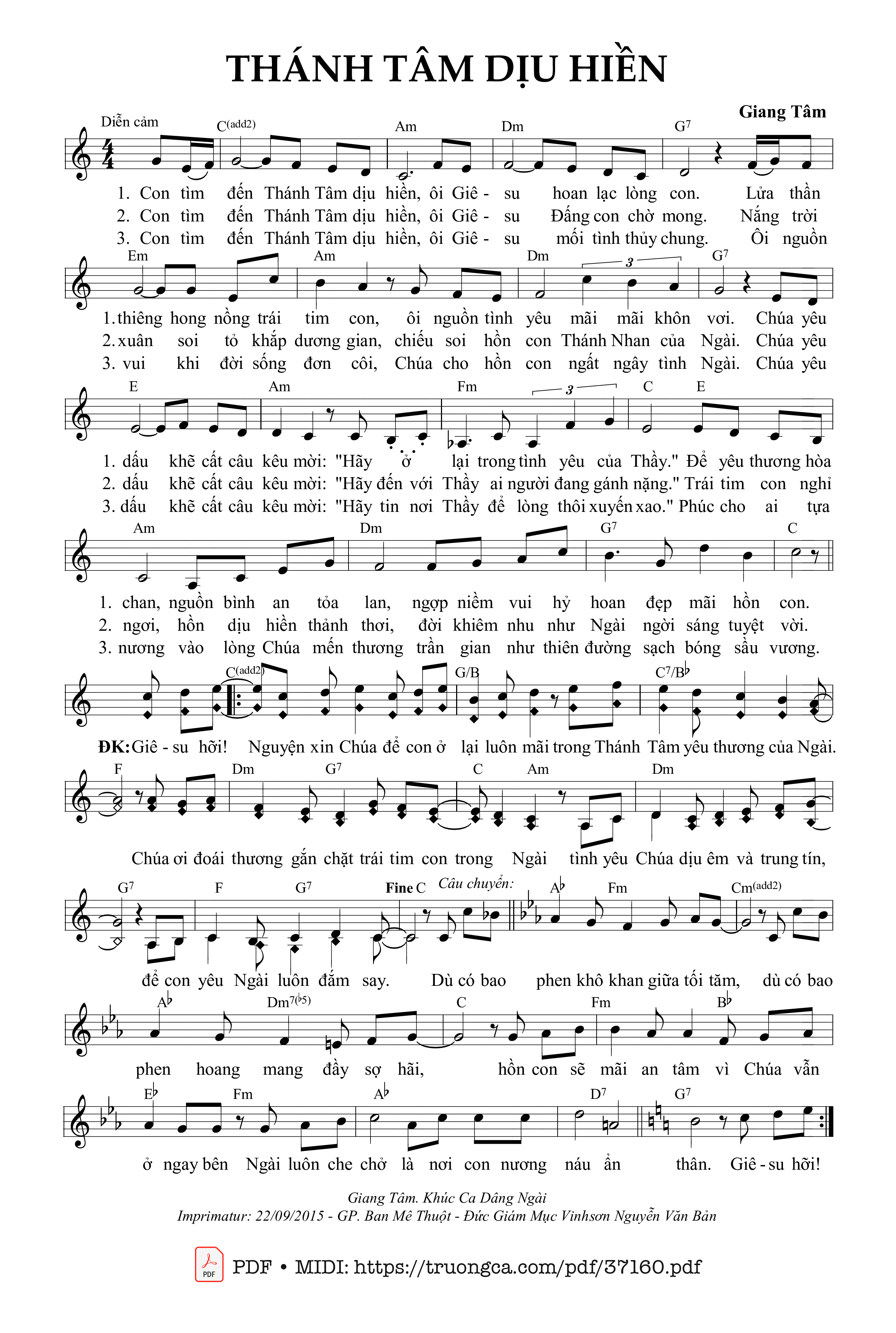 Page 1 of Sheet music PDF Thánh Tâm Dịu Hiền - Giang Tâm