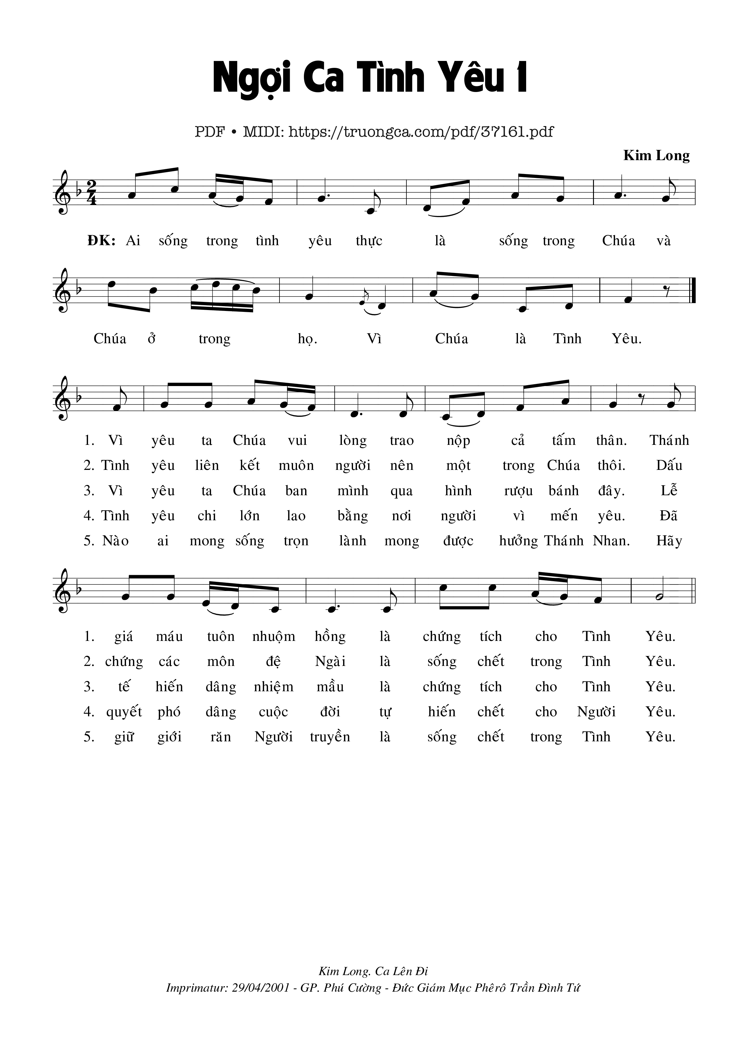 Page 1 of Sheet music PDF Ngợi Ca Tình Yêu 1 - Kim Long