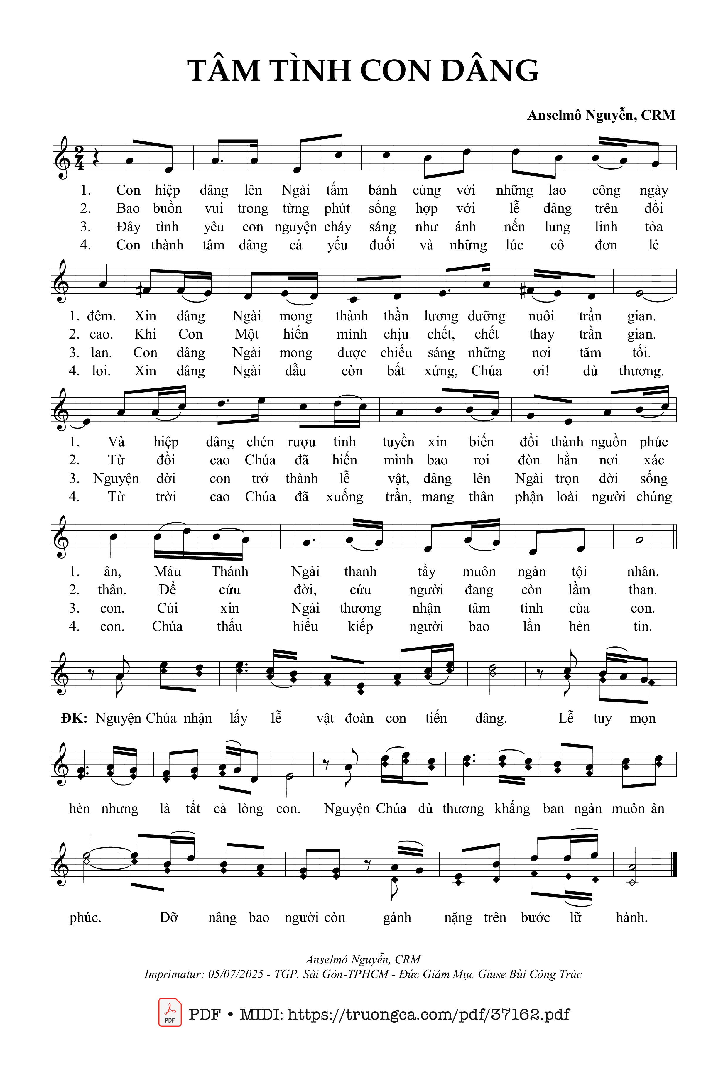 Page 1 of Sheet music PDF Tâm Tình Con Dâng - Anselmô Nguyễn
