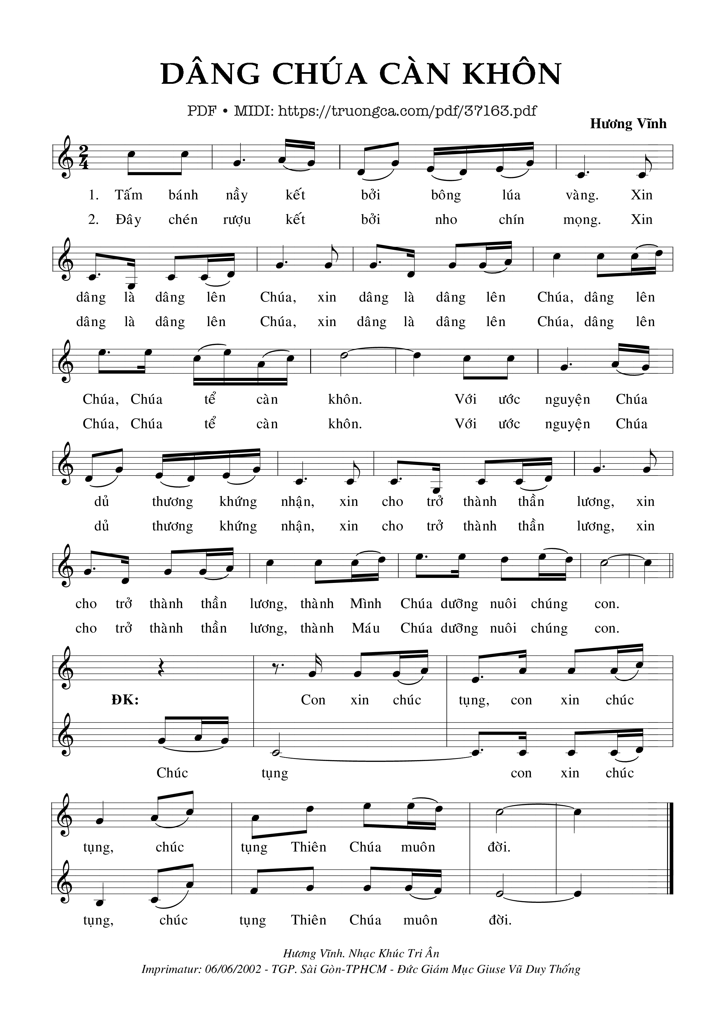 Page 1 of Sheet music PDF Dâng Chúa Càn Khôn - Hương Vĩnh