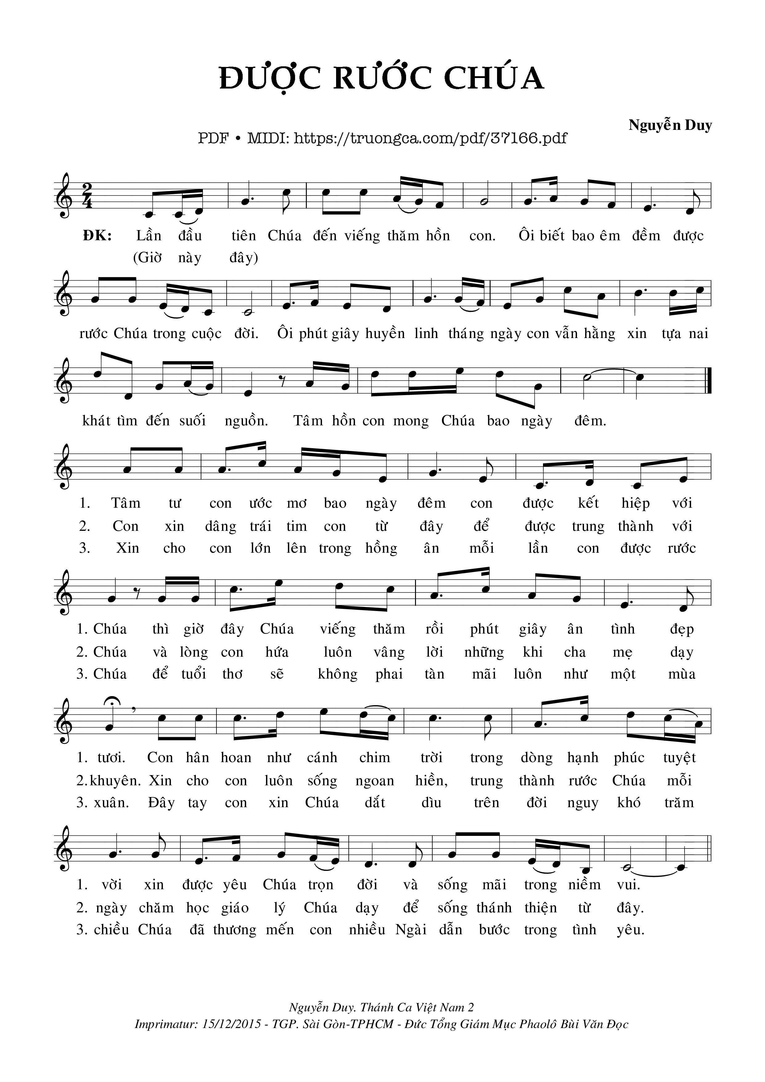 Page 1 of Sheet music PDF Được Rước Chúa - Nguyễn Duy