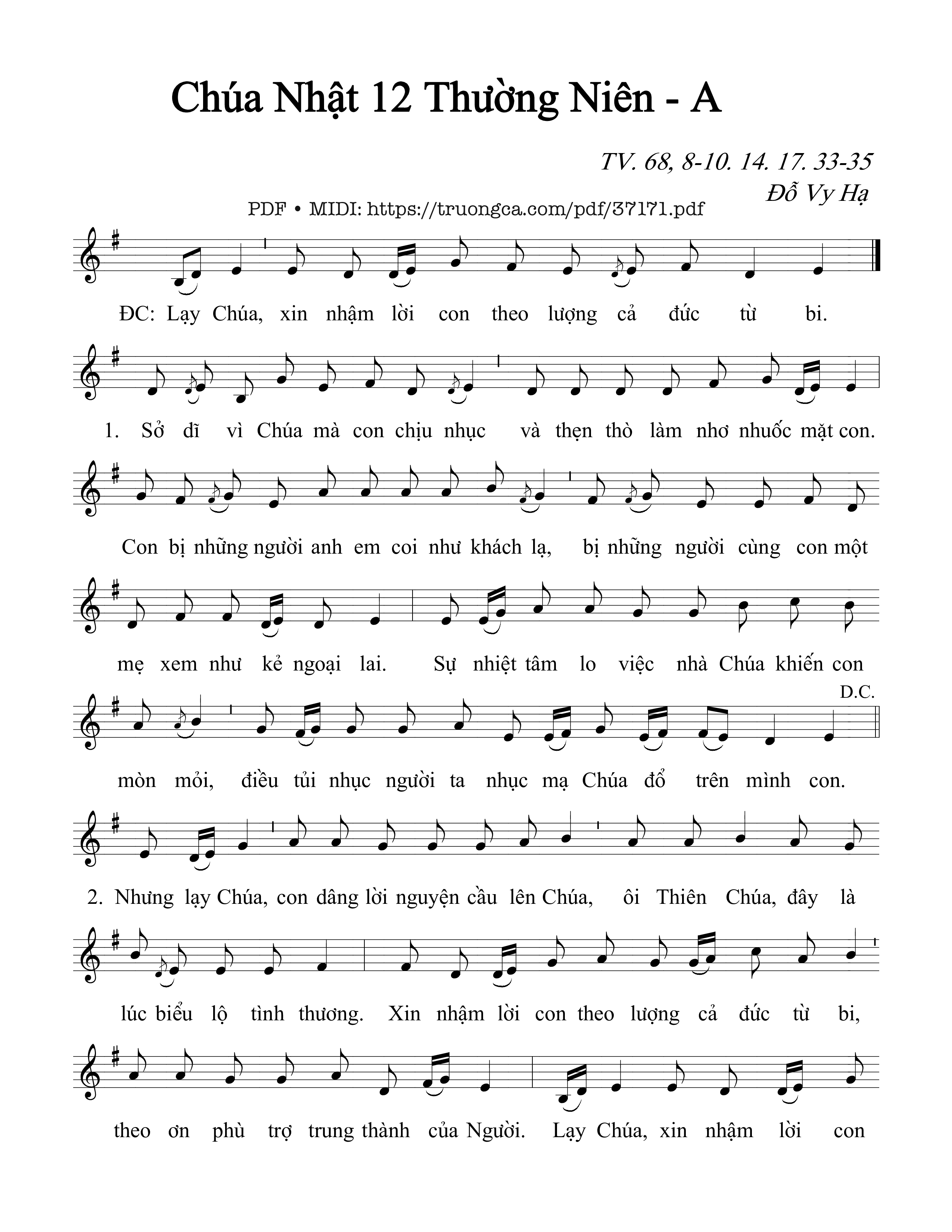 Page 1 of Sheet music PDF Thánh Vịnh 68, Chúa Nhật 12A Thường Niên - Đỗ Vy Hạ