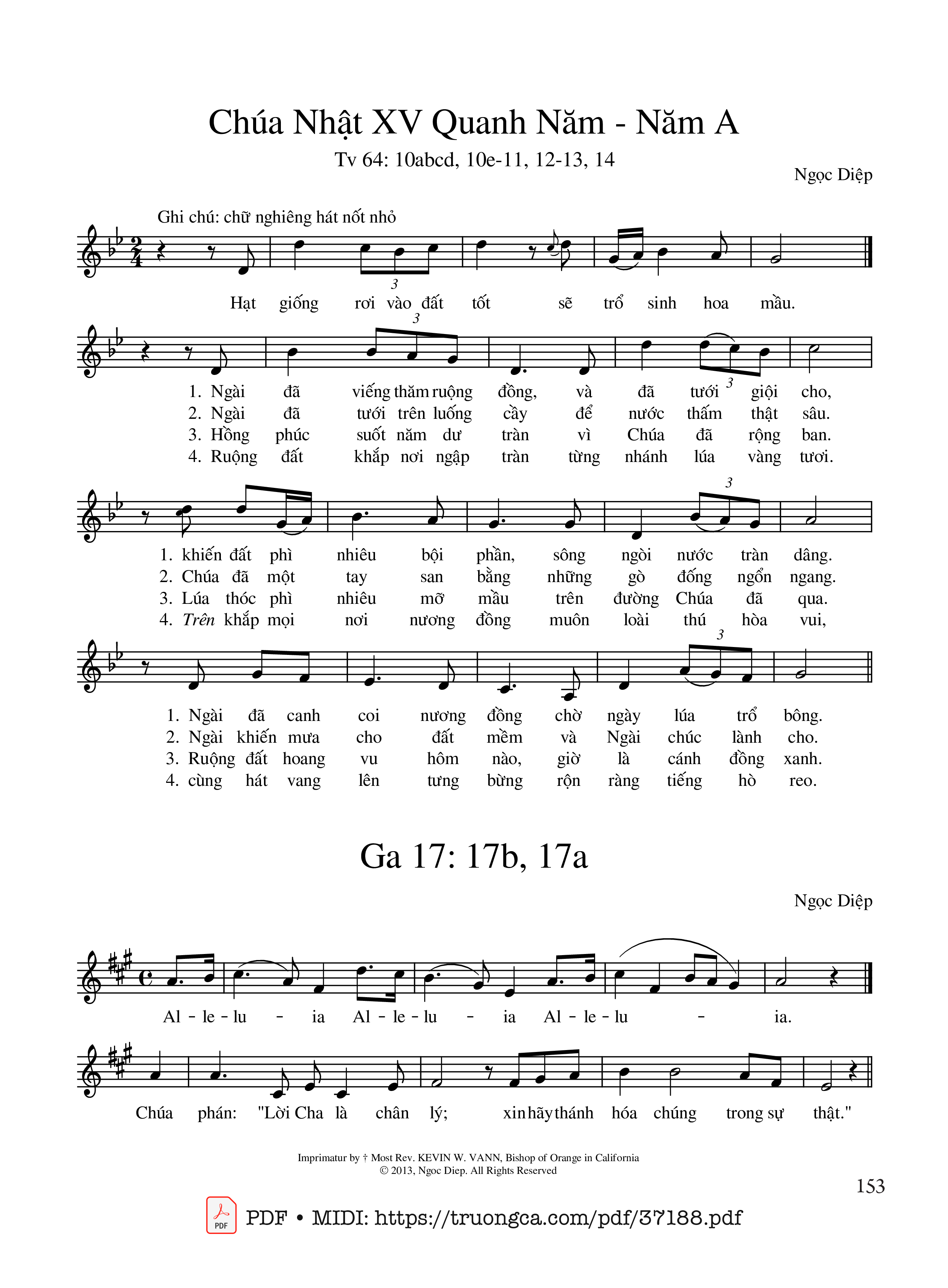 Page 1 of Sheet music PDF Thánh Vịnh 64, Chúa Nhật 15A Thường Niên - Ngọc Diệp