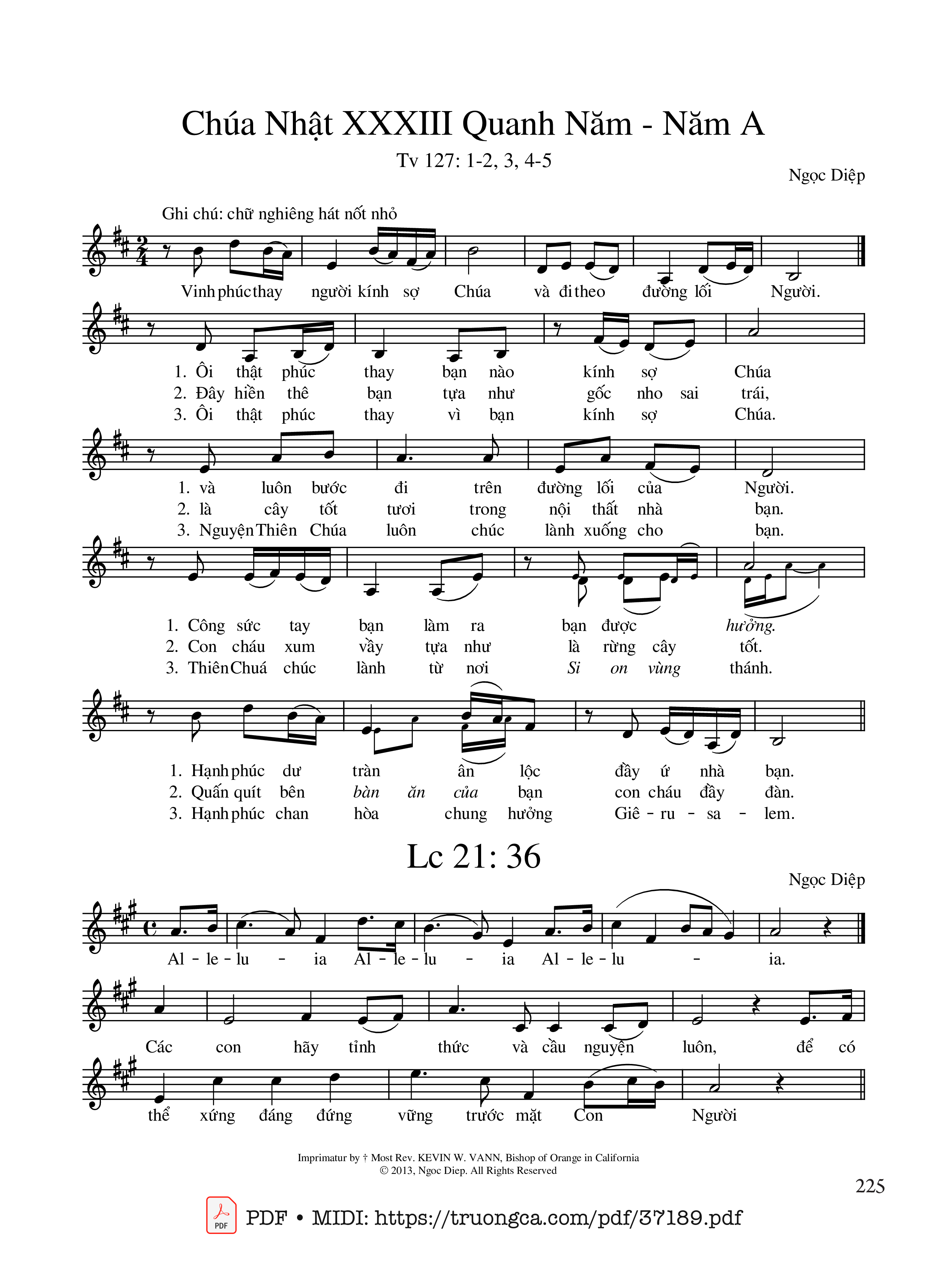Page 1 of Sheet music PDF Thánh Vịnh 127, Chúa Nhật 33A Thường Niên - Ngọc Diệp