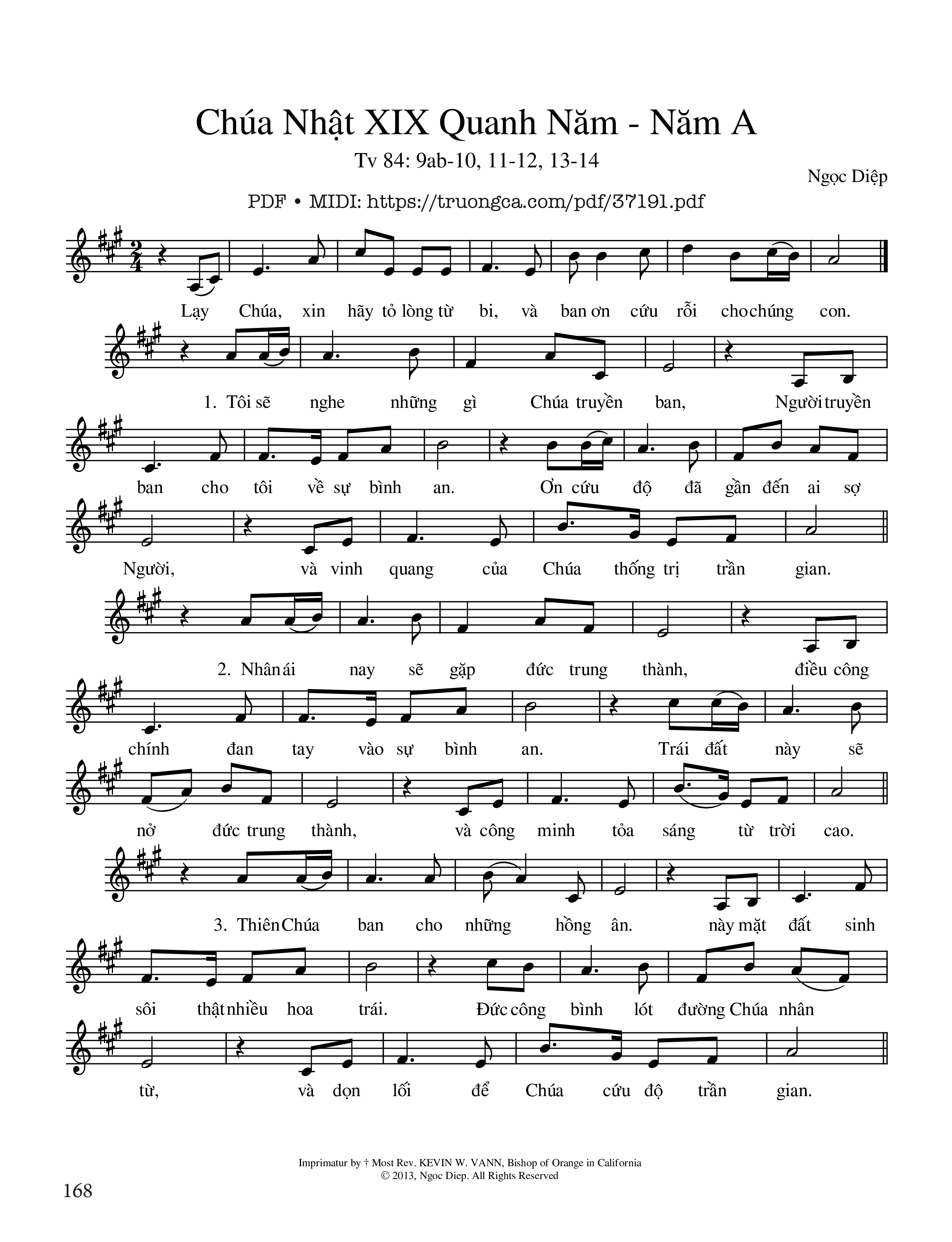Page 1 of Sheet music PDF Thánh Vịnh 84, Chúa Nhật 19A Thường Niên - Ngọc Diệp