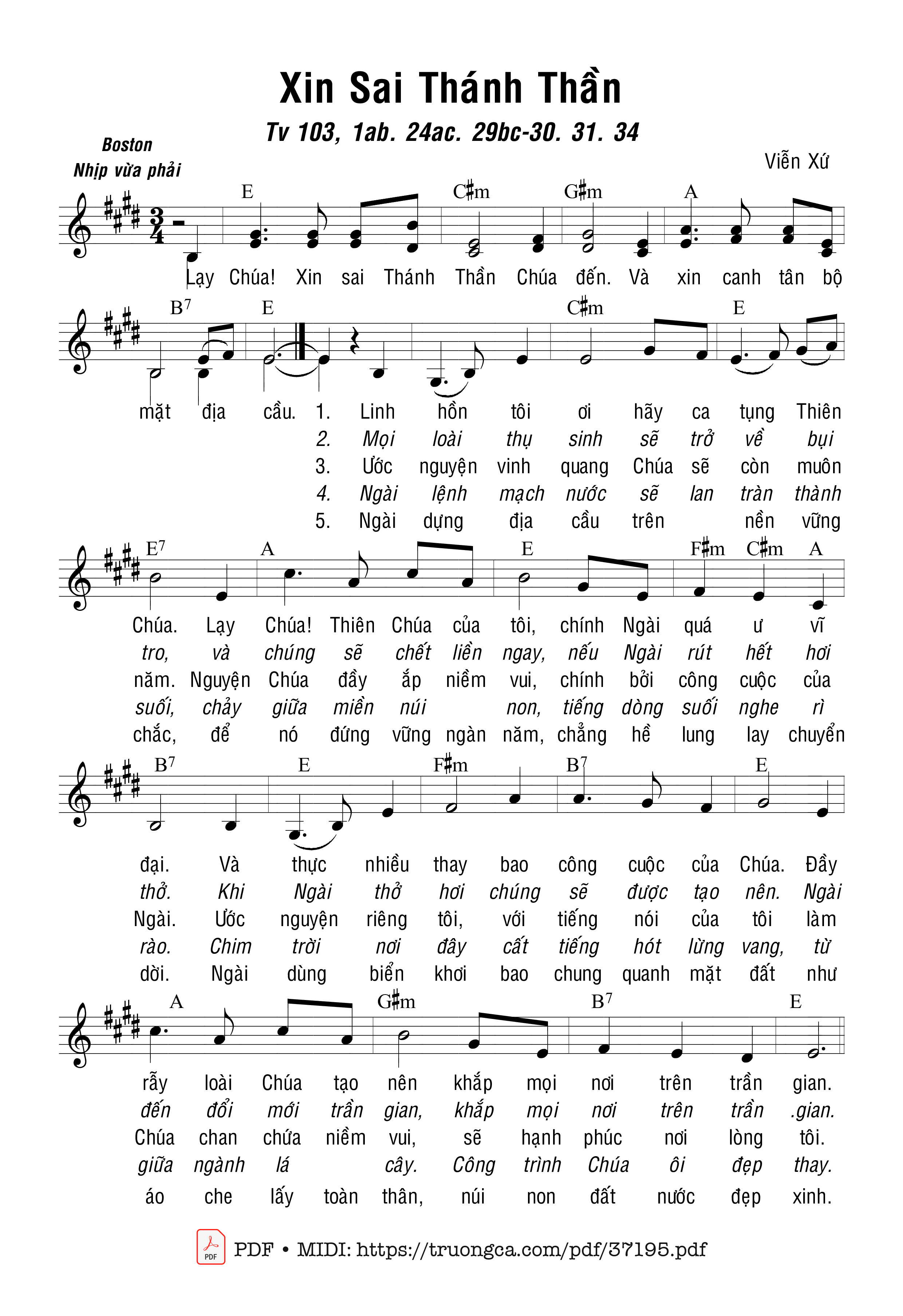Page 1 of Sheet music PDF Thánh Vịnh 103, Xin Sai Thánh Thần - Viễn Xứ