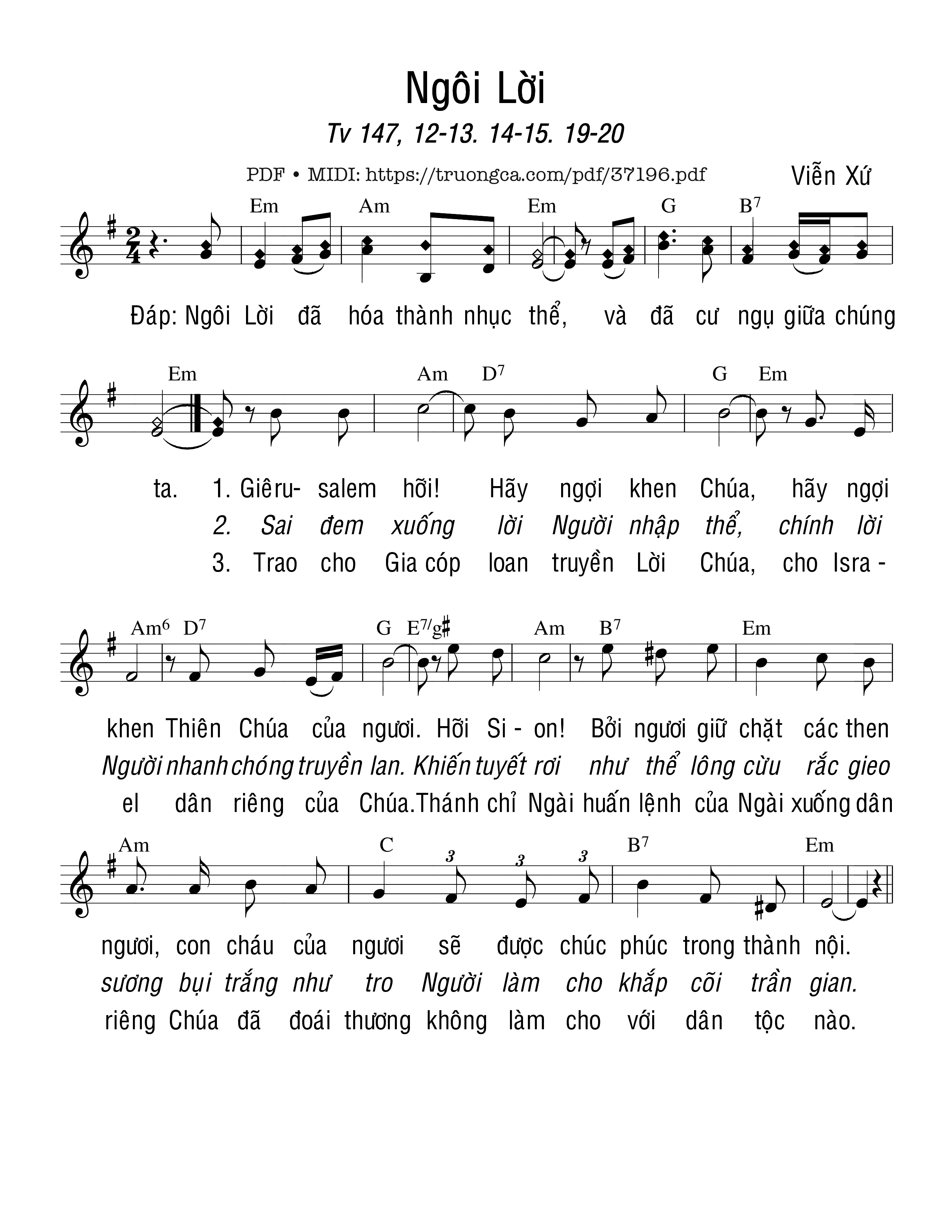 Page 1 of Sheet music PDF Thánh Vịnh 147, Ngôi Lời - Viễn Xứ