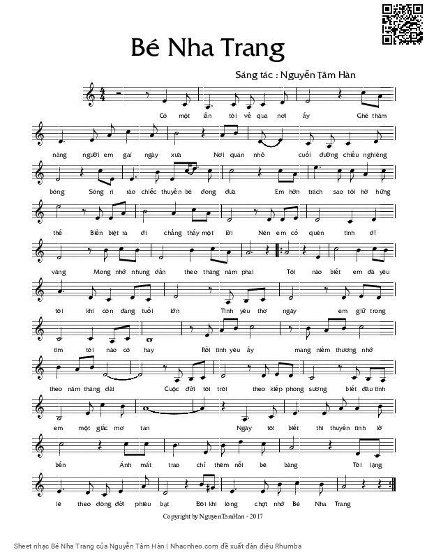 Sheet PDF of Bé Nha Trang - Nguyễn Tâm Hàn
