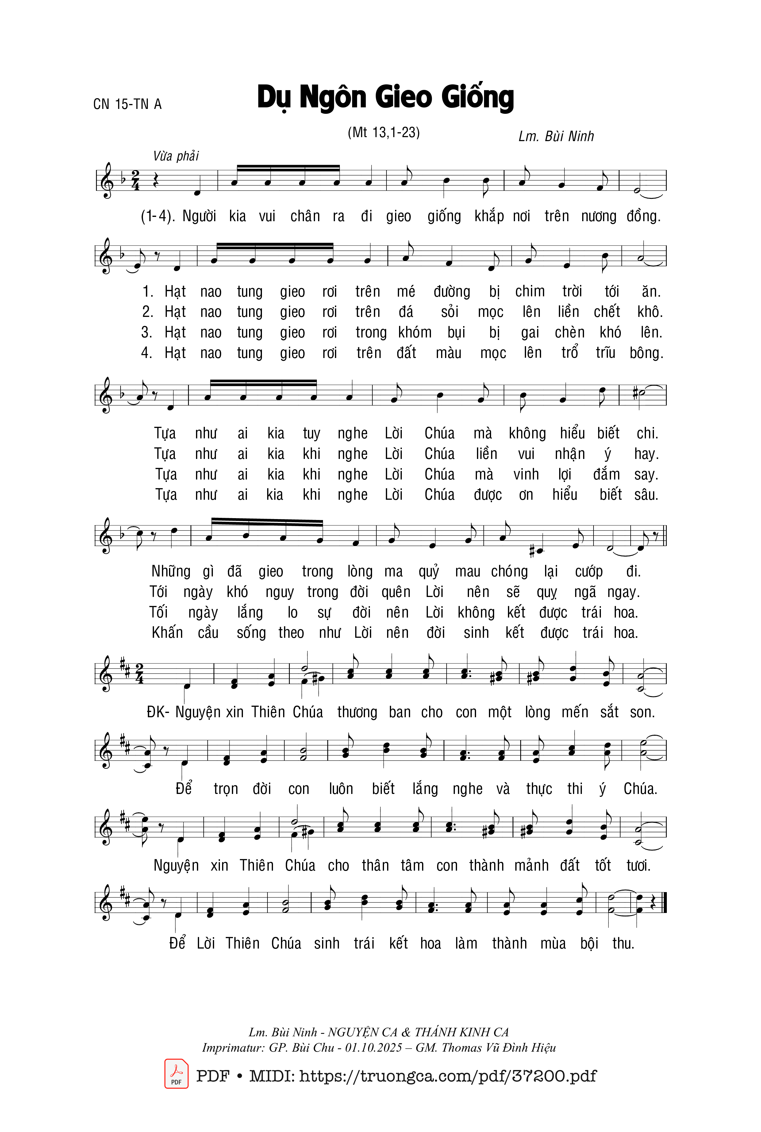 Page 1 of Sheet music PDF Dụ Ngôn Gieo Giống - Bùi Ninh