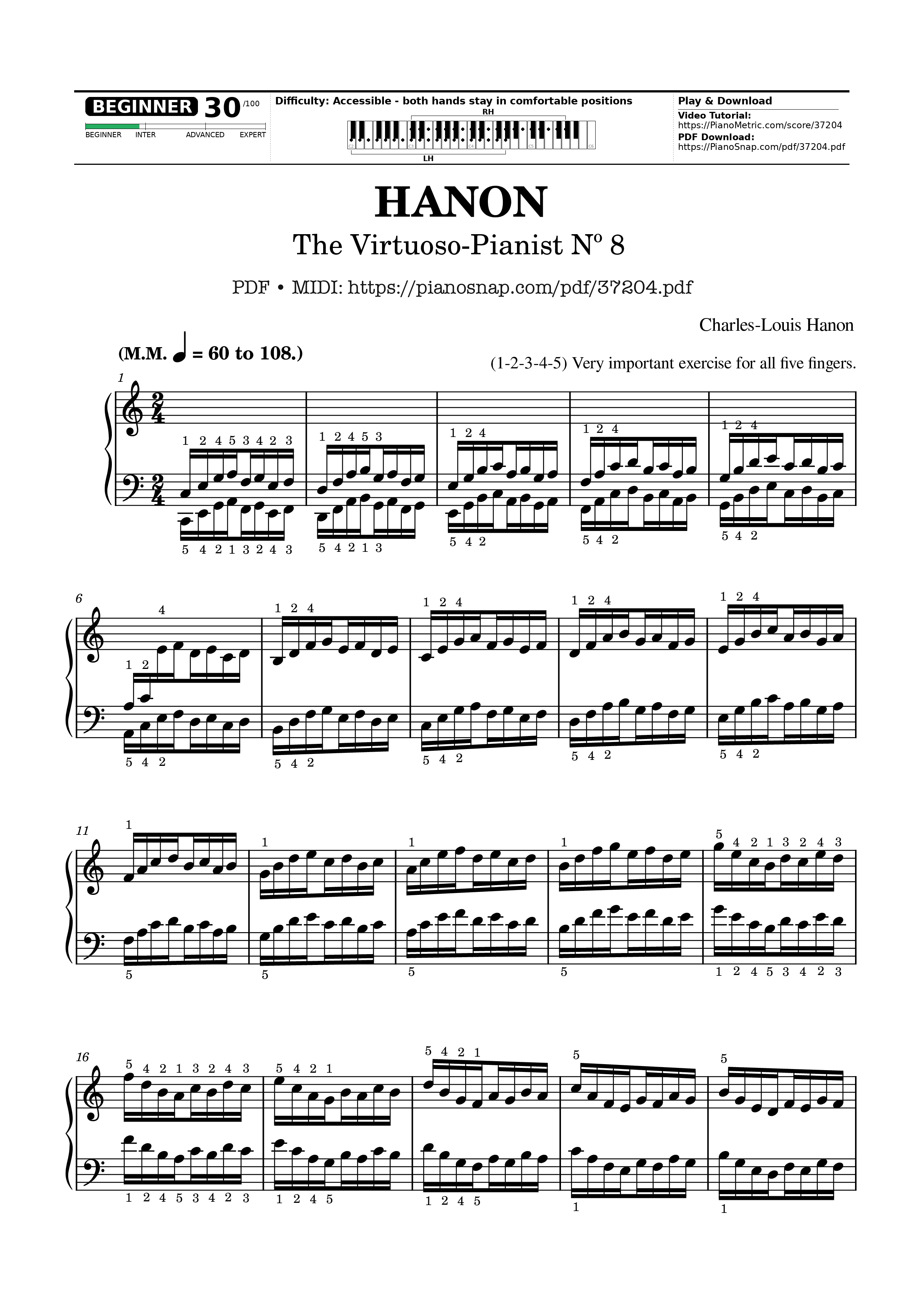 Page 1 of Sheet music PDF Hanon - The Virtuoso Pianist No. 8 - Charles-Louis Hanon