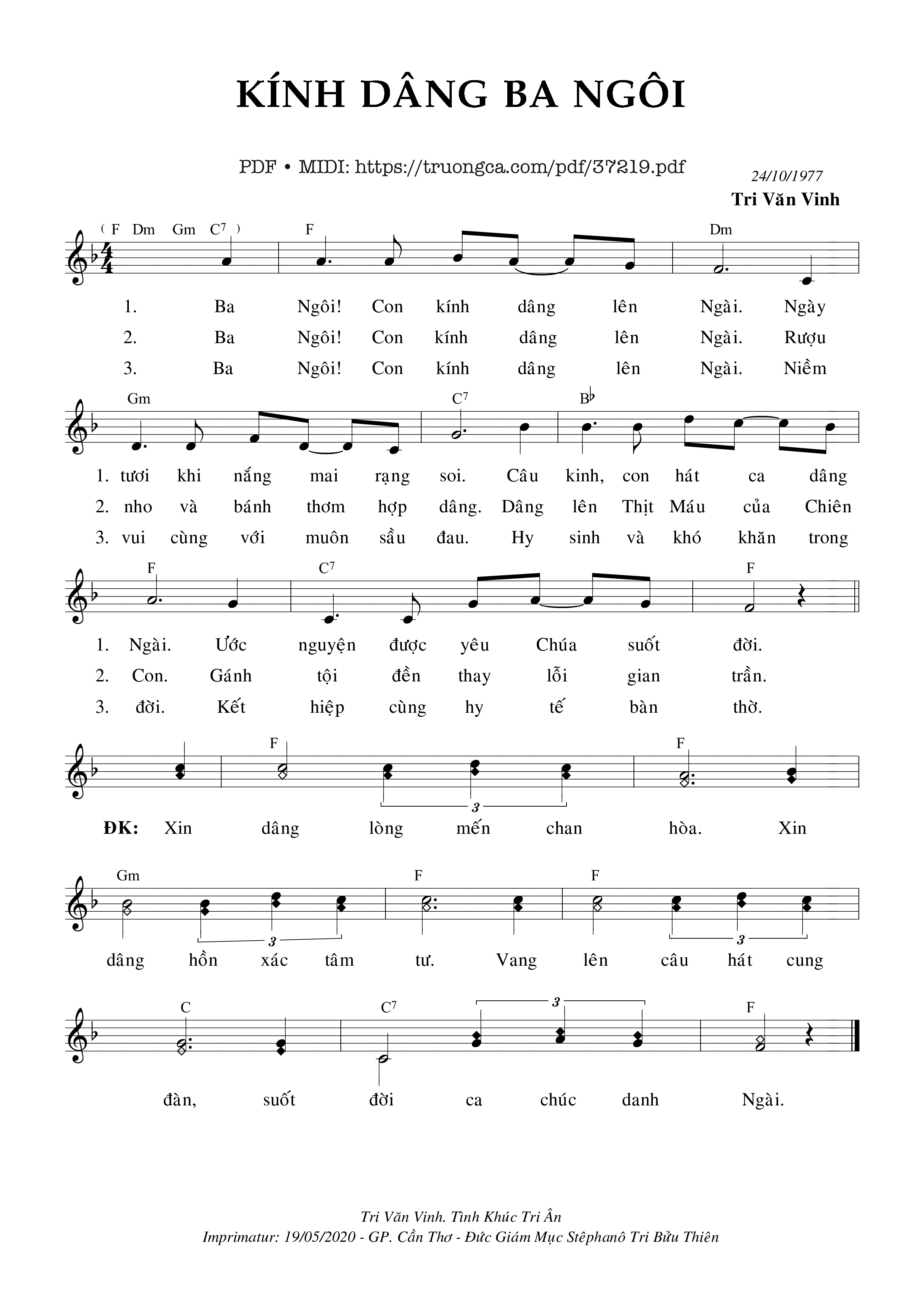 Page 1 of Sheet music PDF Kính Dâng Ba Ngôi - Tri Văn Vinh