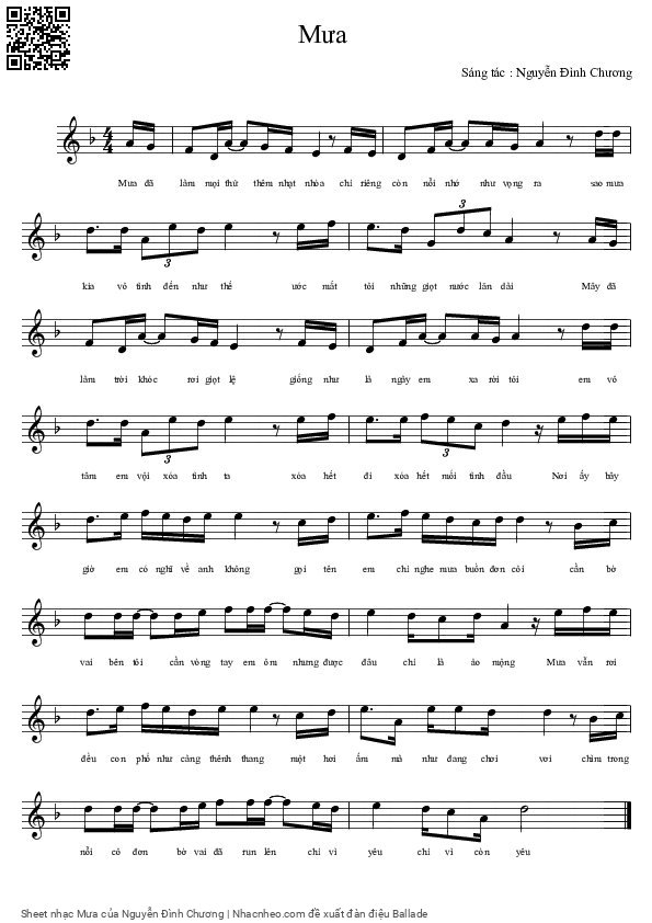 Page 1 of Sheet music PDF Mưa - Nguyễn Đình Chương