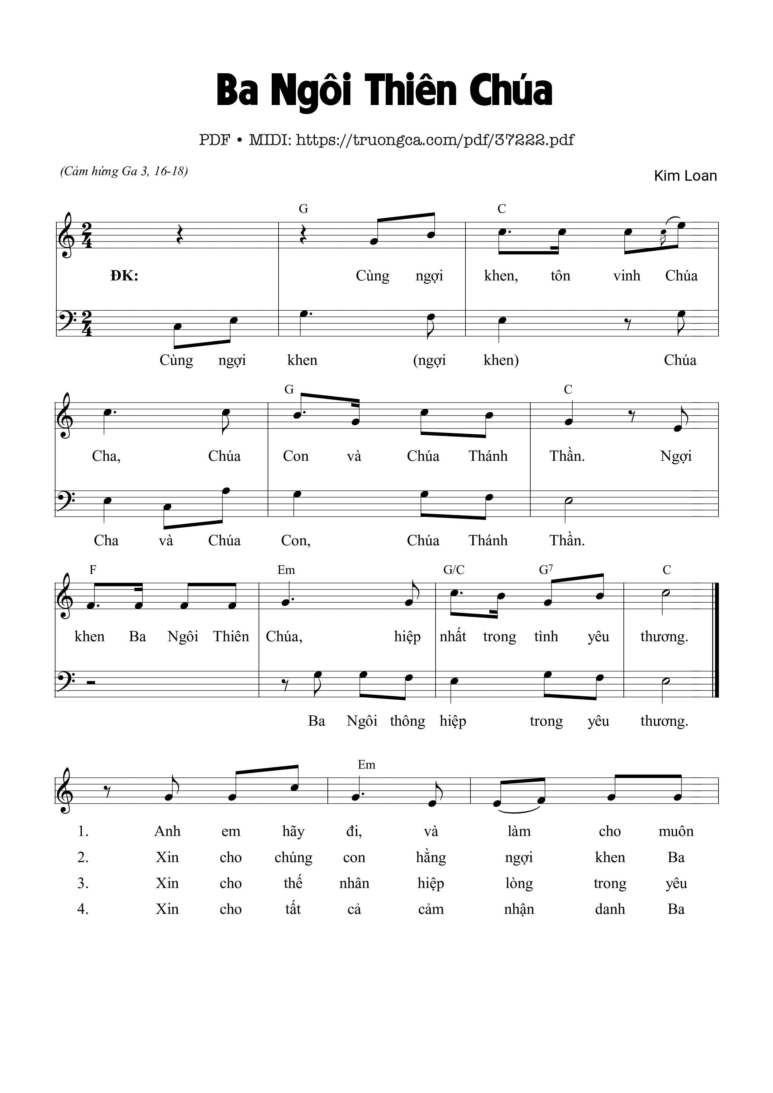 Page 1 of Sheet music PDF Ba Ngôi Thiên Chúa - Kim Loan