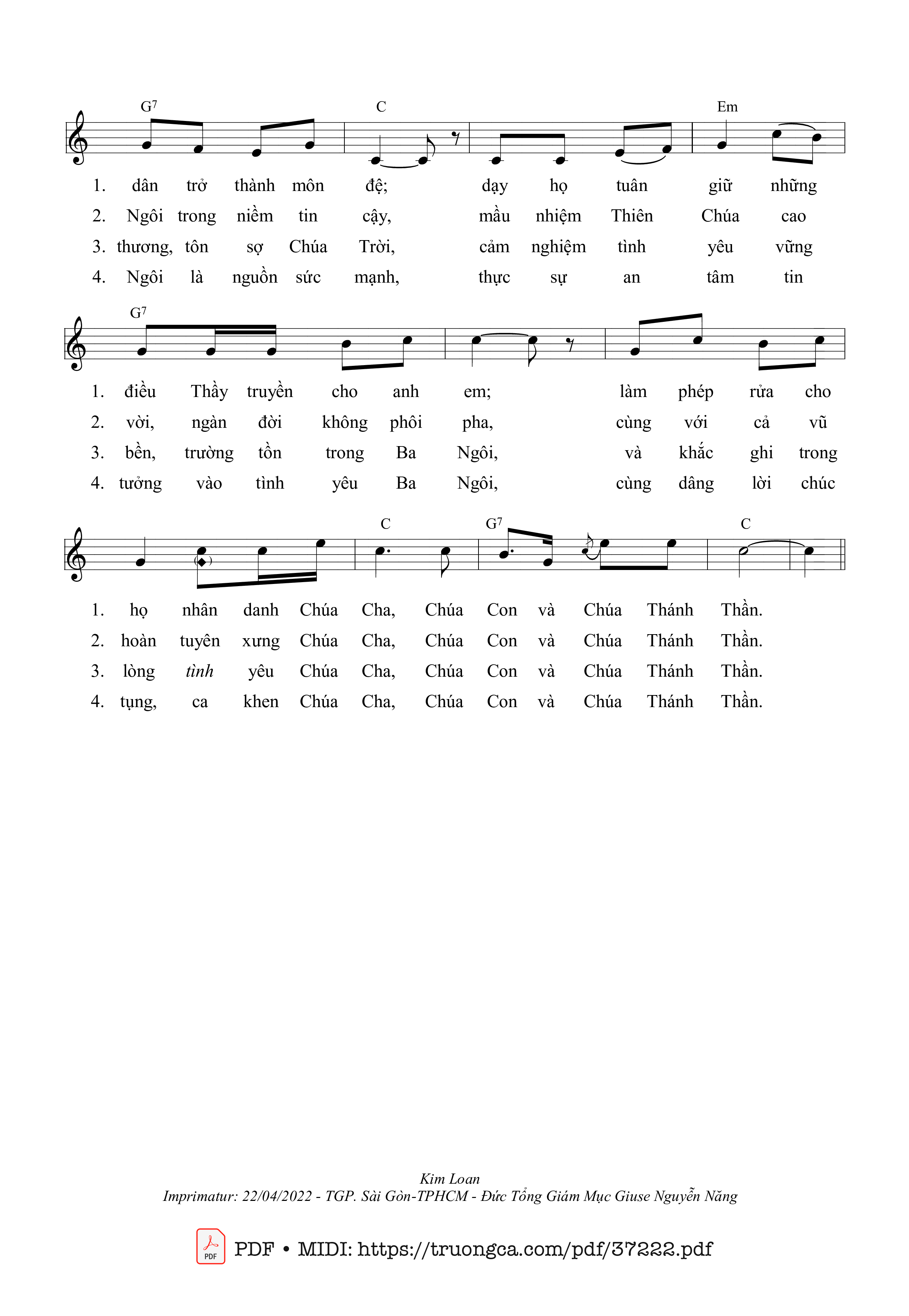 Page 2 of Sheet music PDF Ba Ngôi Thiên Chúa - Kim Loan