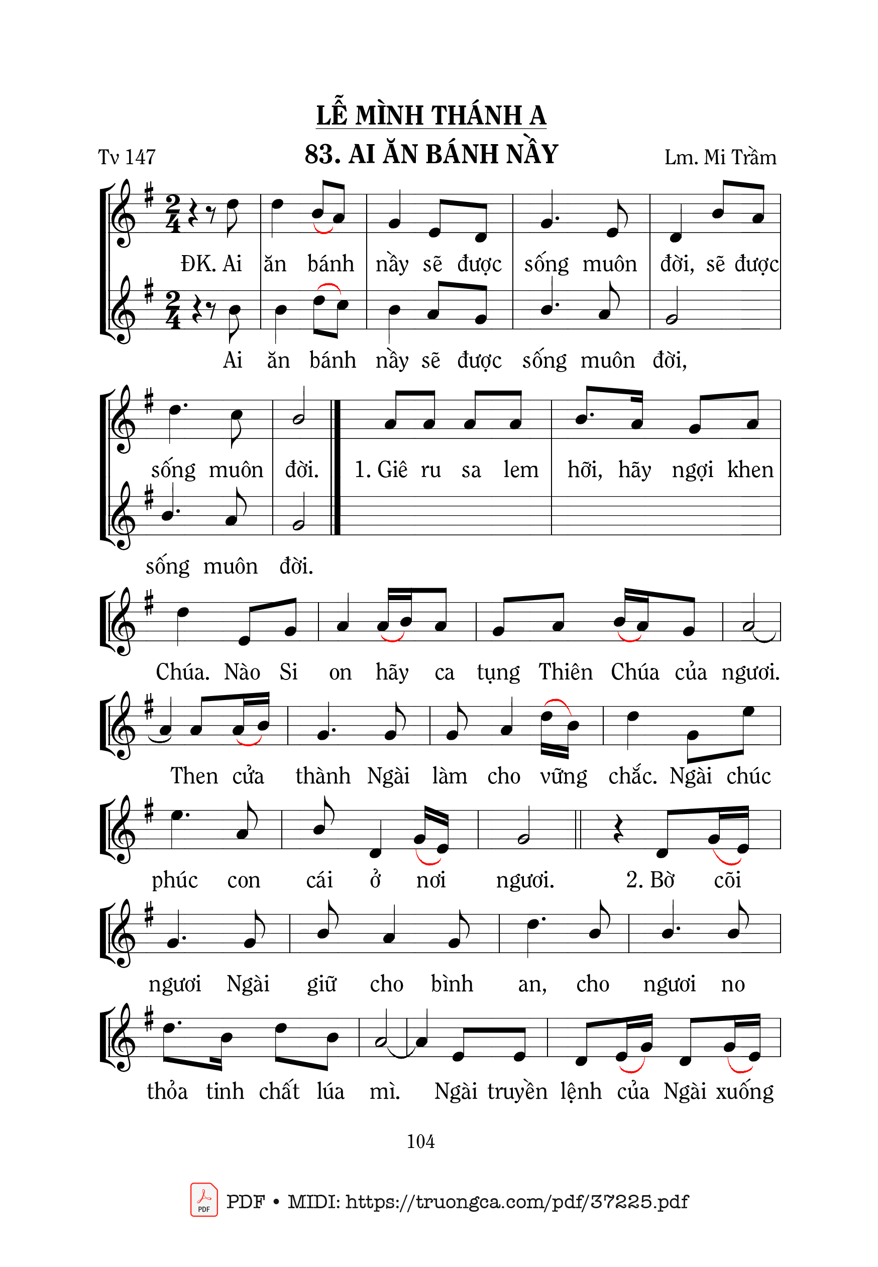 Page 1 of Sheet music PDF Thánh Vịnh 147, Ai Ăn Bánh Này - Mi Trầm