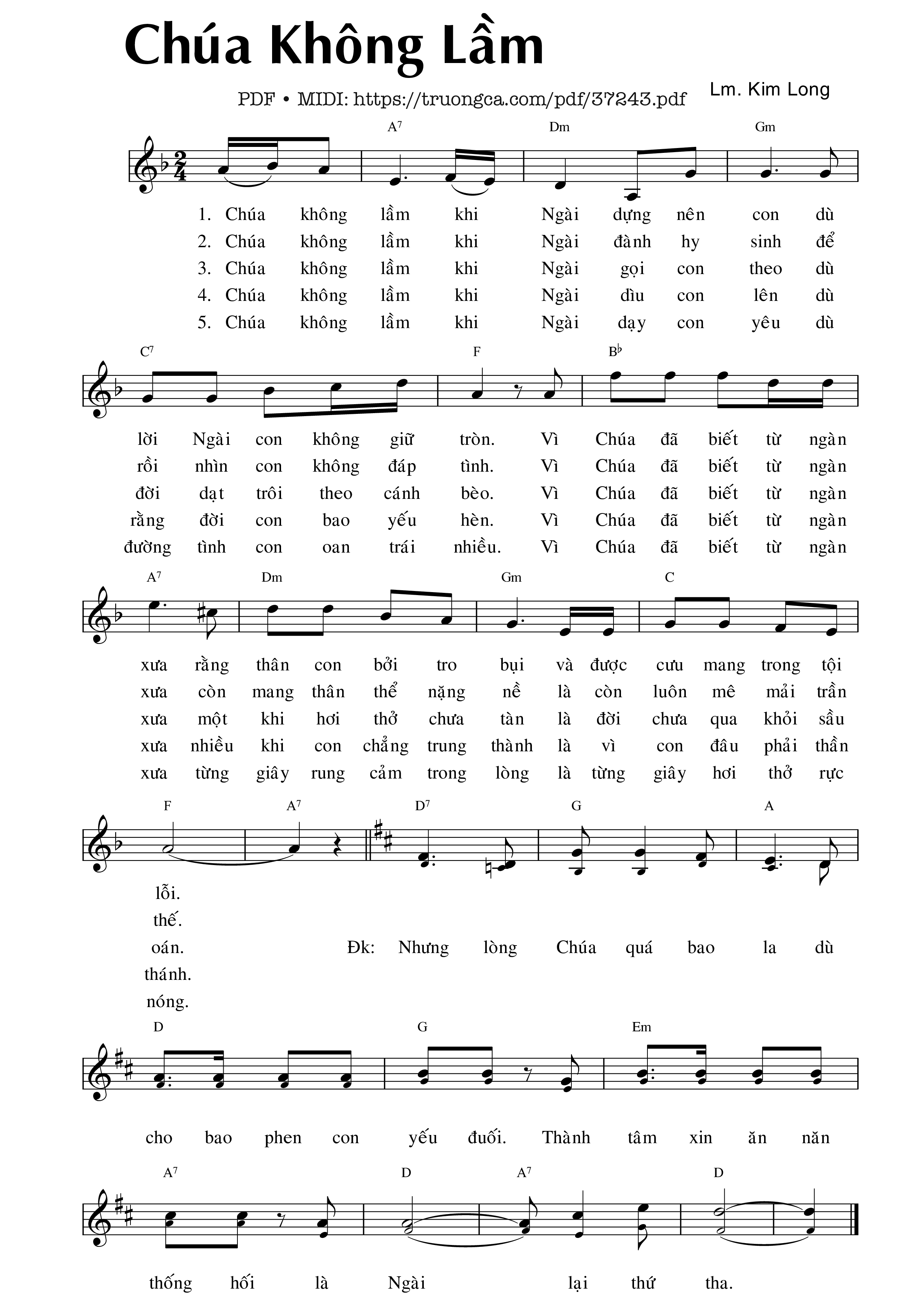Page 1 of Sheet music PDF Chúa Không Lầm - Kim Long