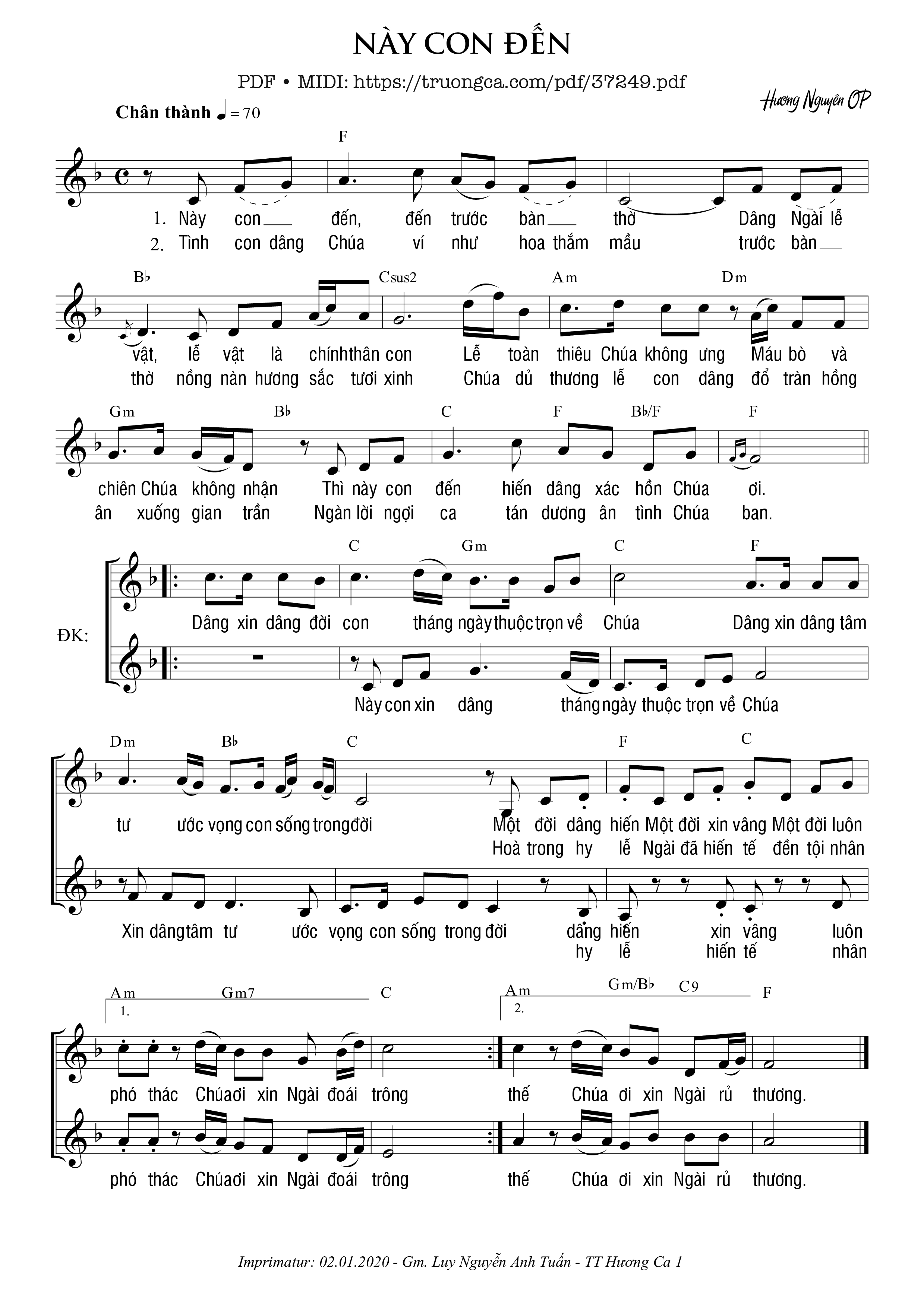 Page 1 of Sheet music PDF Này Con Đến - Hương Nguyên