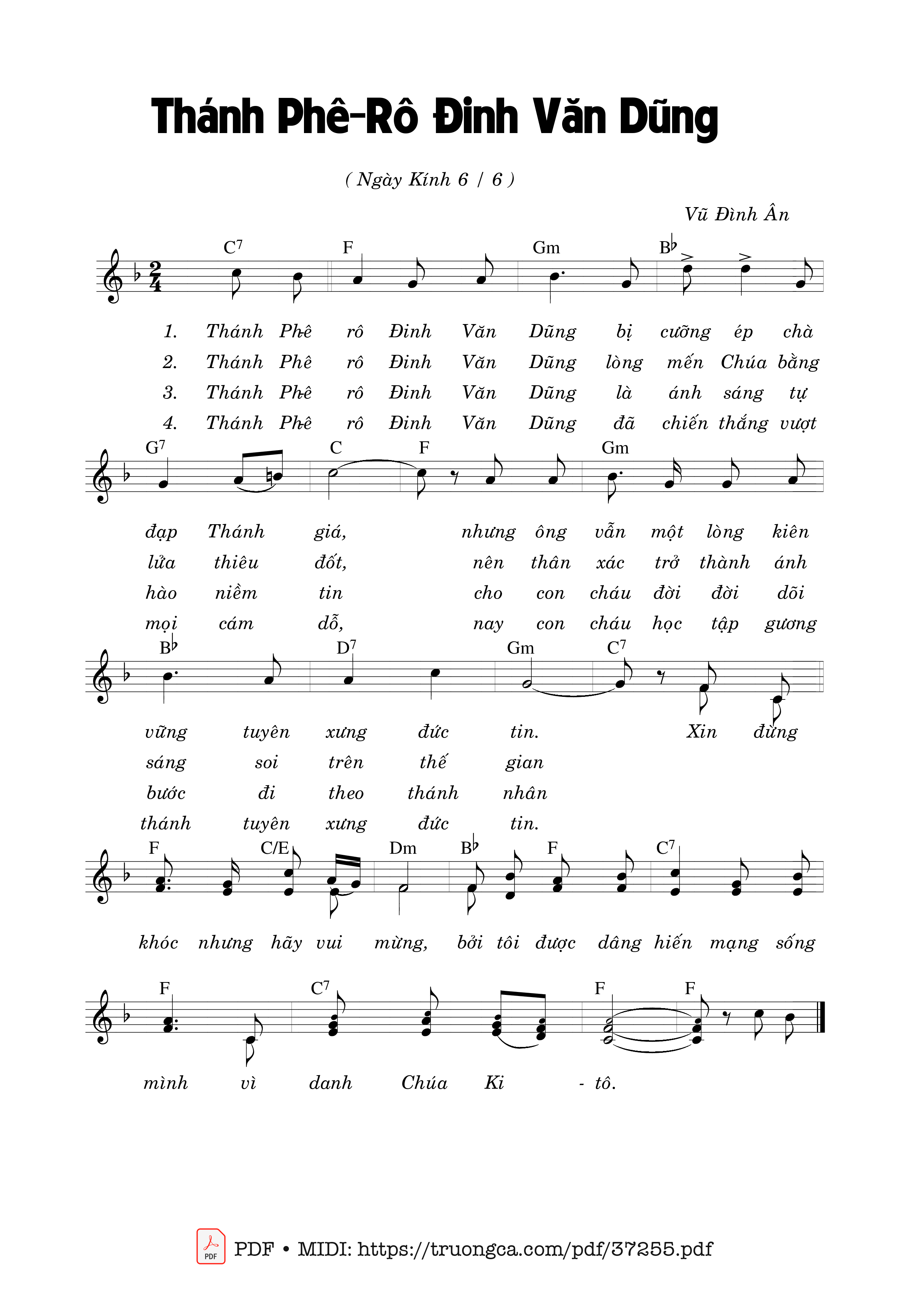 Page 1 of Sheet music PDF Thánh Phê-Rô Đinh Văn Dũng (06.06) - Vũ Đình Ân
