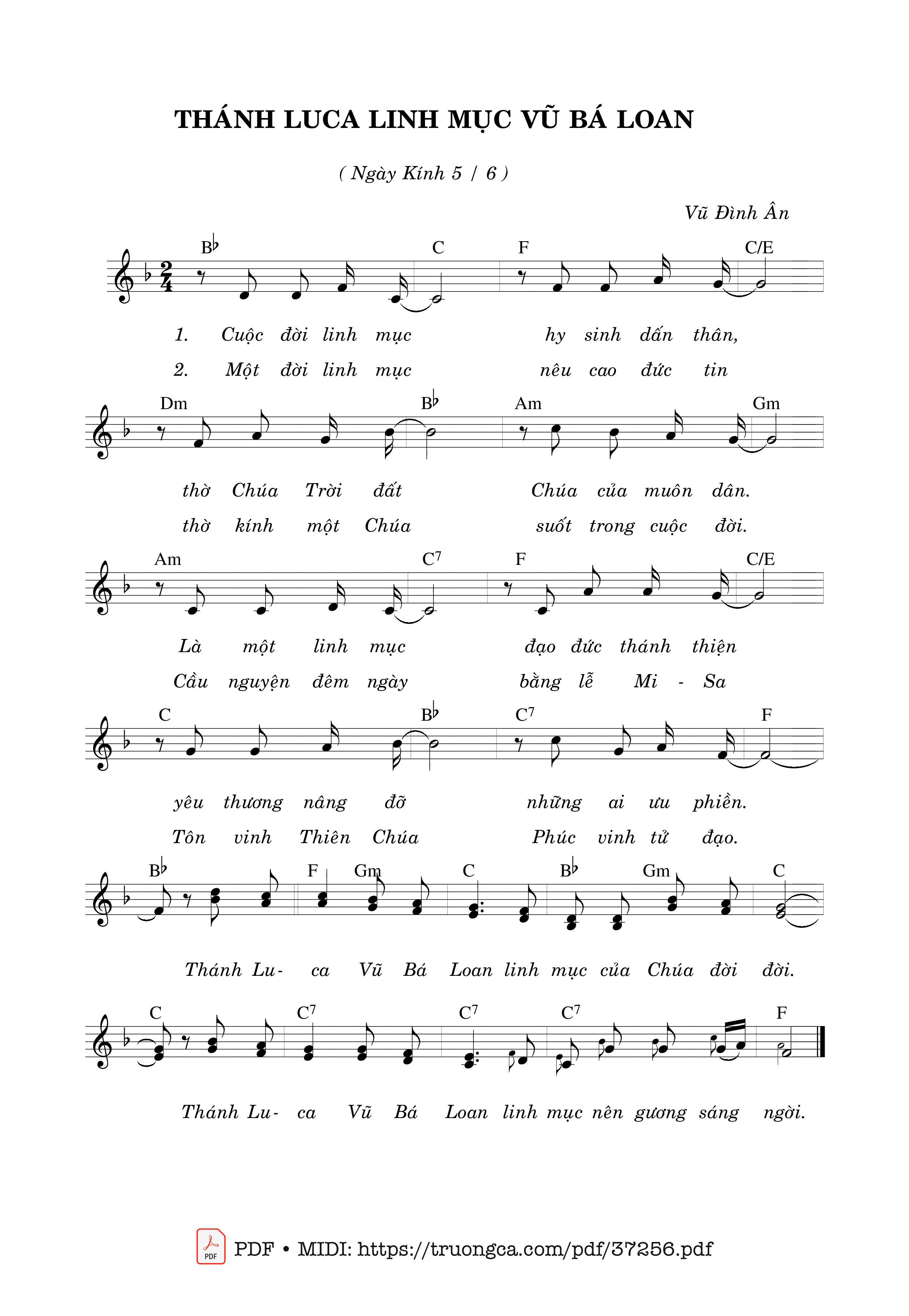 Page 1 of Sheet music PDF Thánh Lu-Ca Linh Mục Vũ Bá Loan (05.06) - Vũ Đình Ân