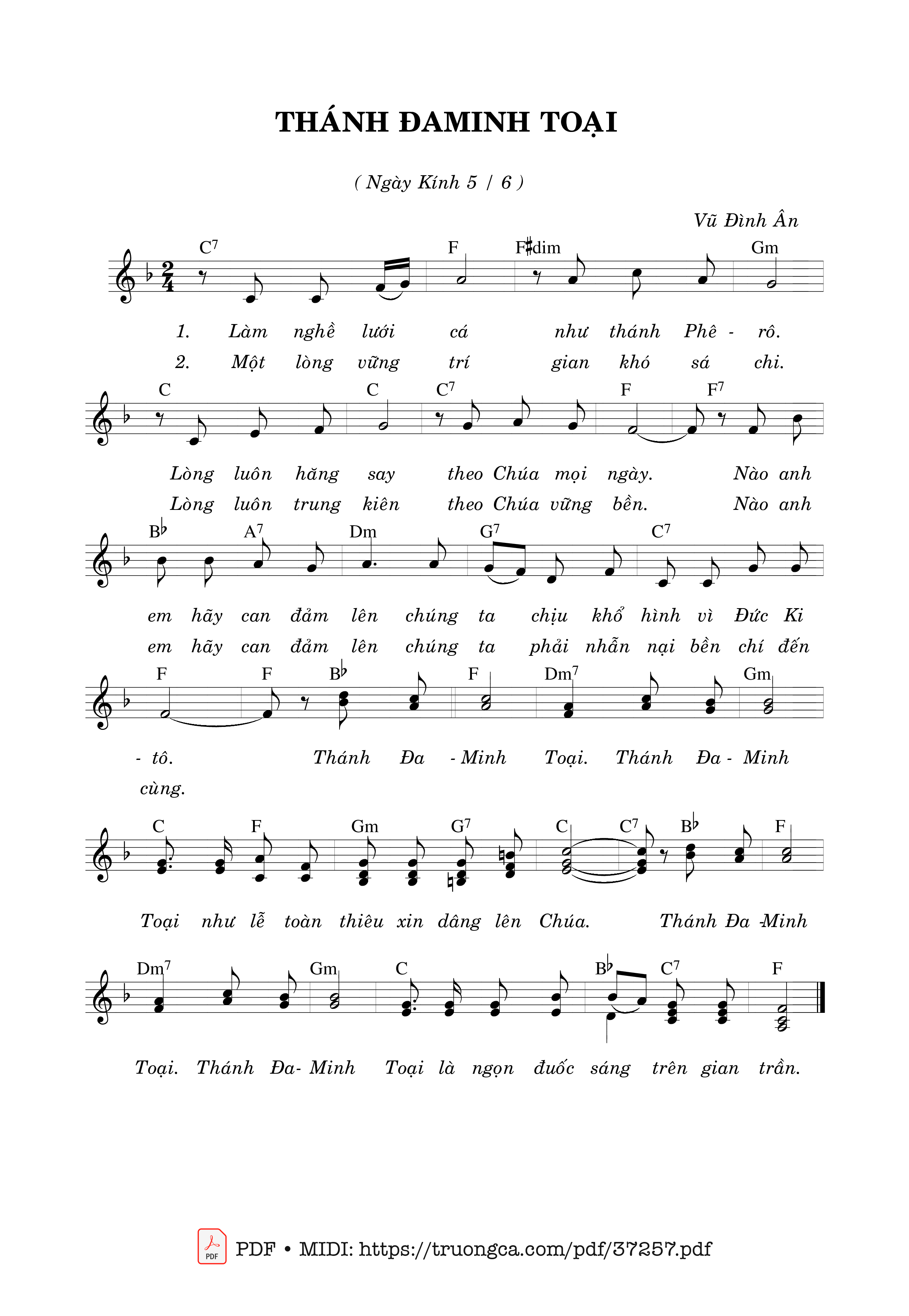 Page 1 of Sheet music PDF Thánh Đa-Minh Toại (05.06) - Vũ Đình Ân