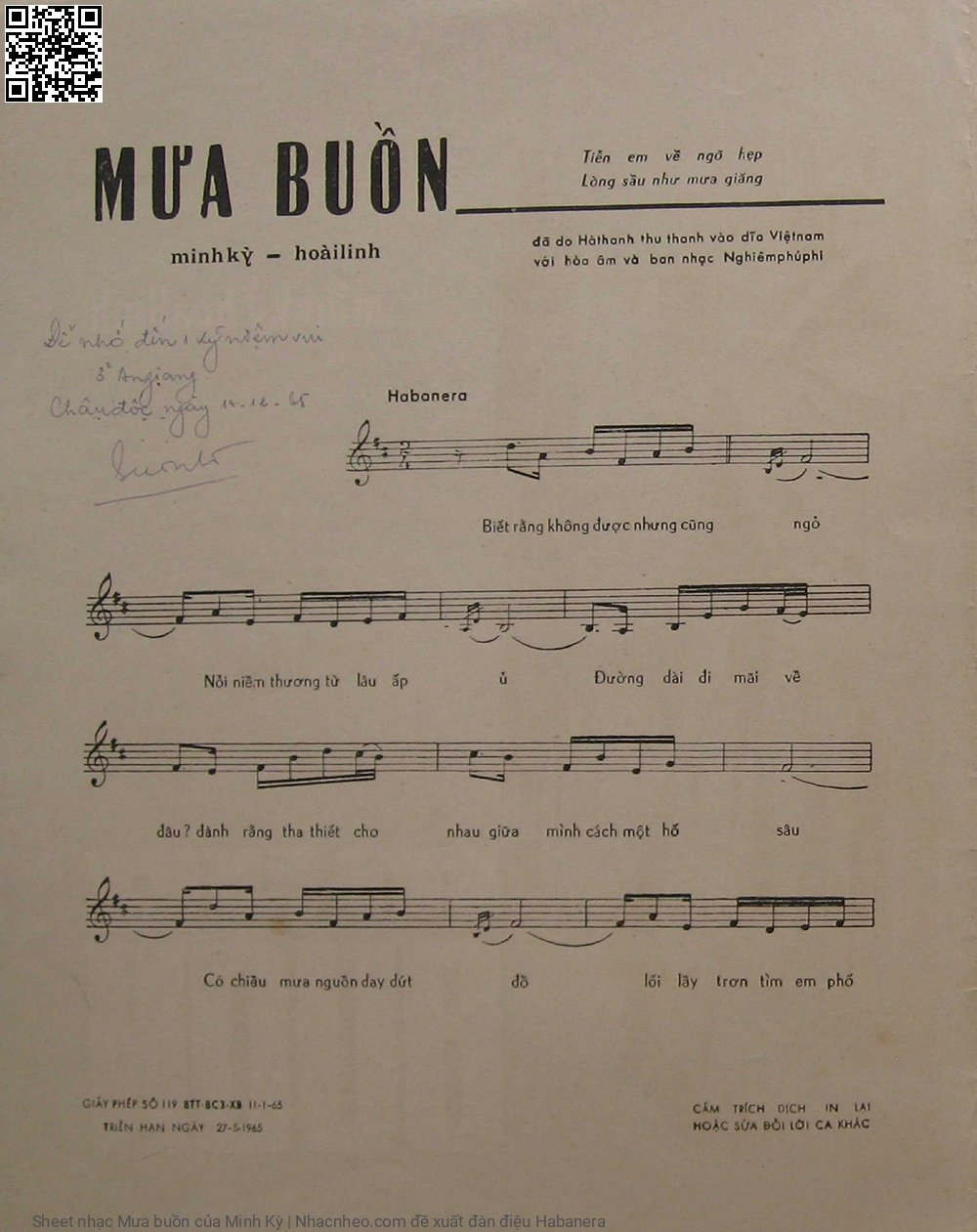 Page 2 of Sheet music PDF Mưa buồn - Minh Kỳ