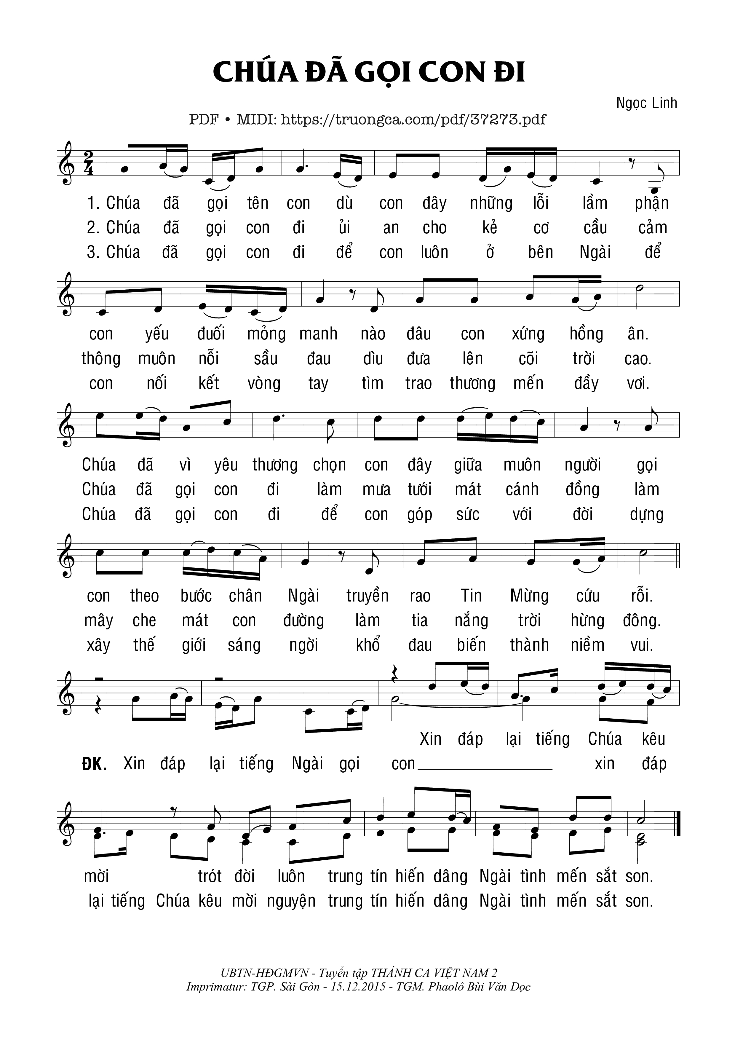 Page 1 of Sheet music PDF Chúa Đã Gọi Con Đi - Ngọc Linh
