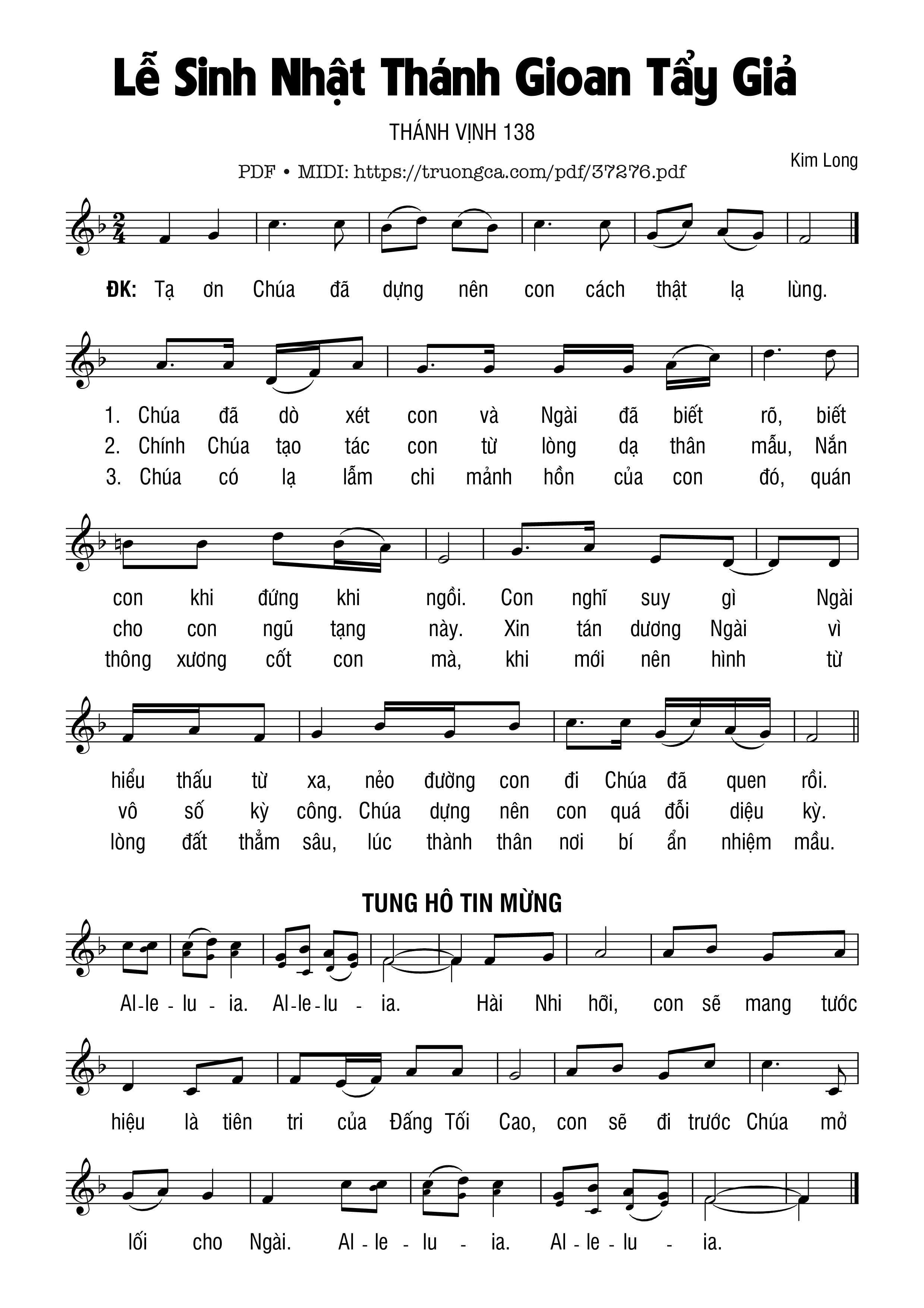 Page 1 of Sheet music PDF Thánh Vịnh 138, Lễ Sinh Nhật Thánh Gioan Tẩy Giả - Kim Long