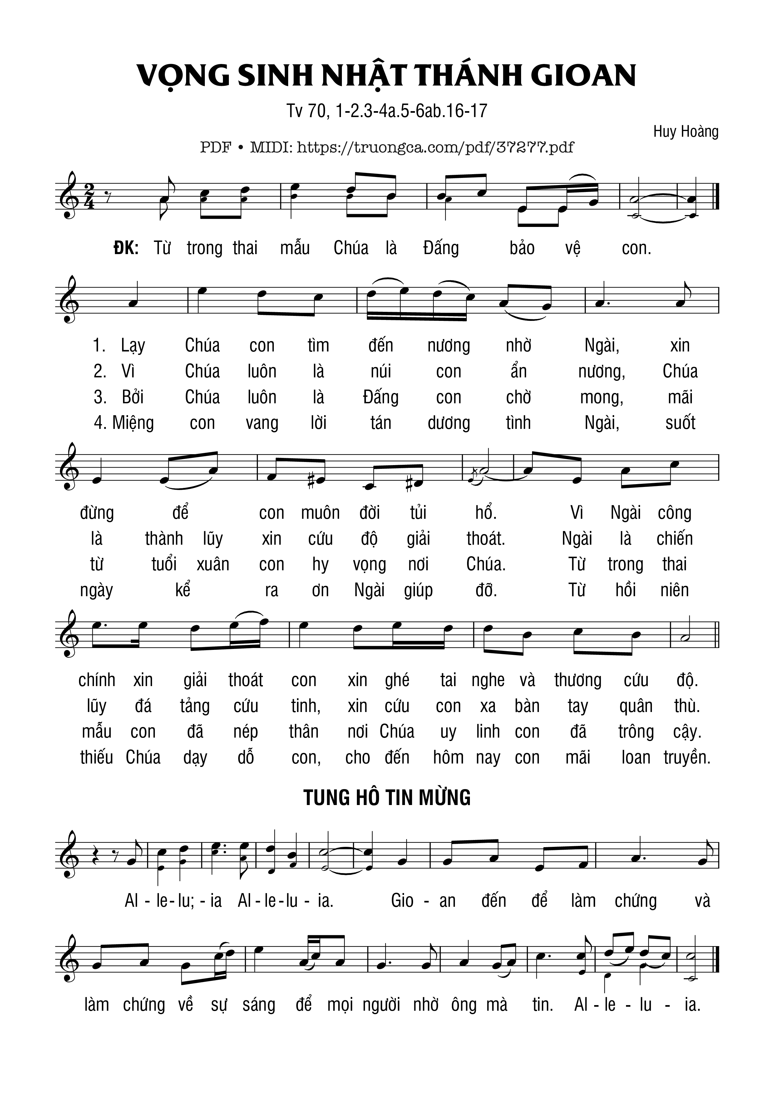 Page 1 of Sheet music PDF Thánh Vịnh 70, Vọng Sinh Nhật Thánh Gioan - Huy Hoàng