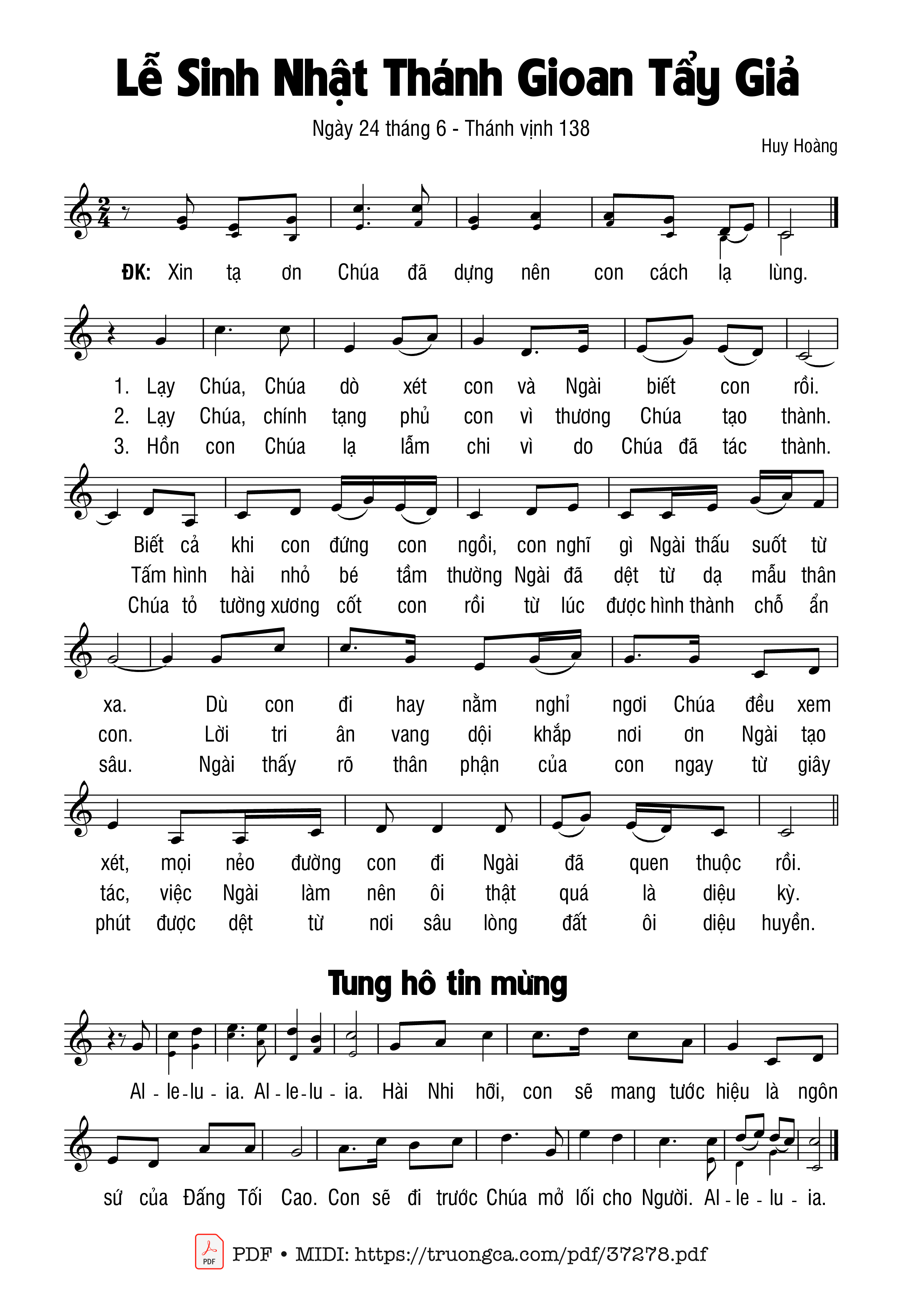 Page 1 of Sheet music PDF Thánh Vịnh 138, Lễ Sinh Nhật Thánh Gioan Tẩy Giả - Huy Hoàng