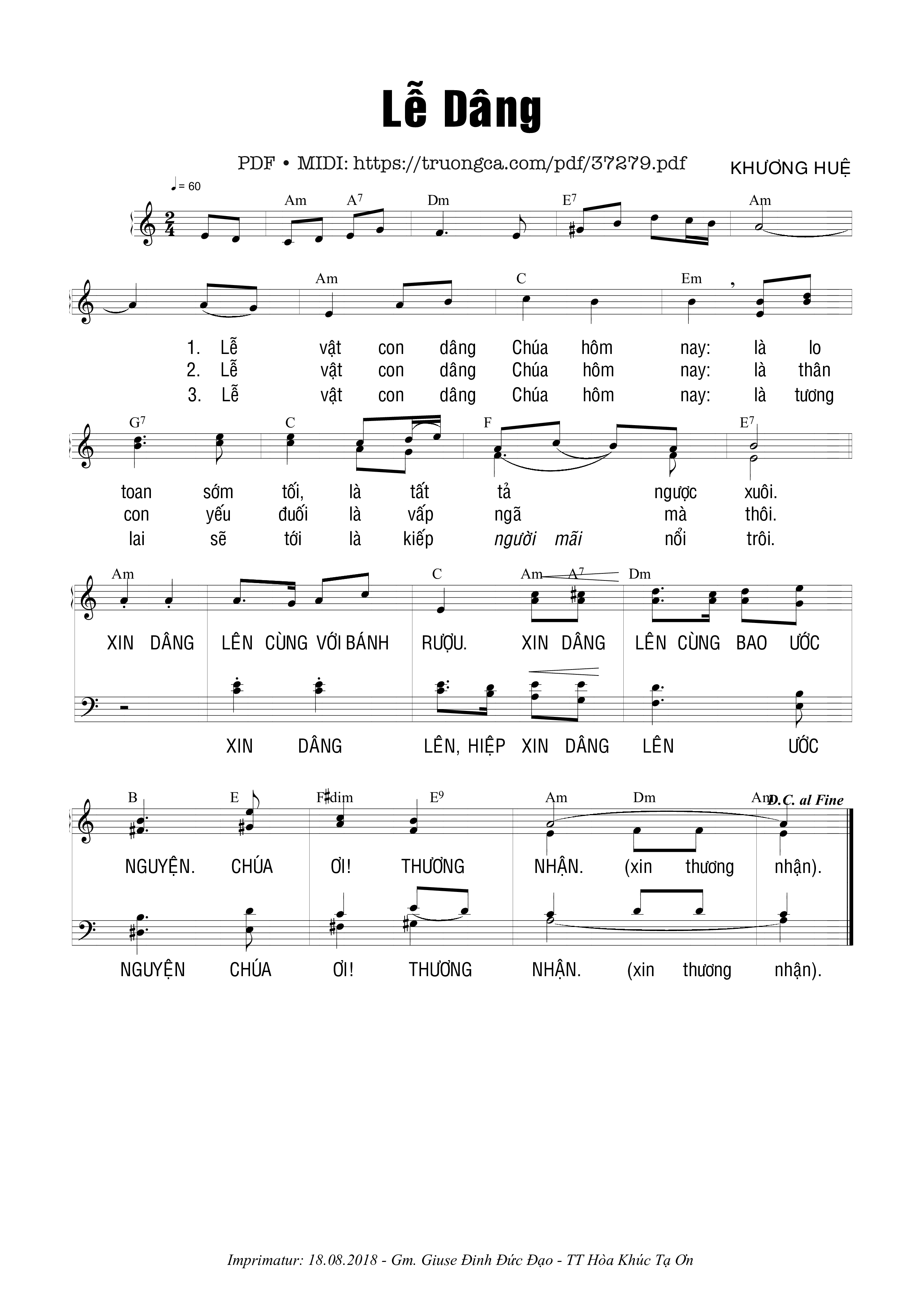 Page 1 of Sheet music PDF Lễ Dâng - Khương Huệ