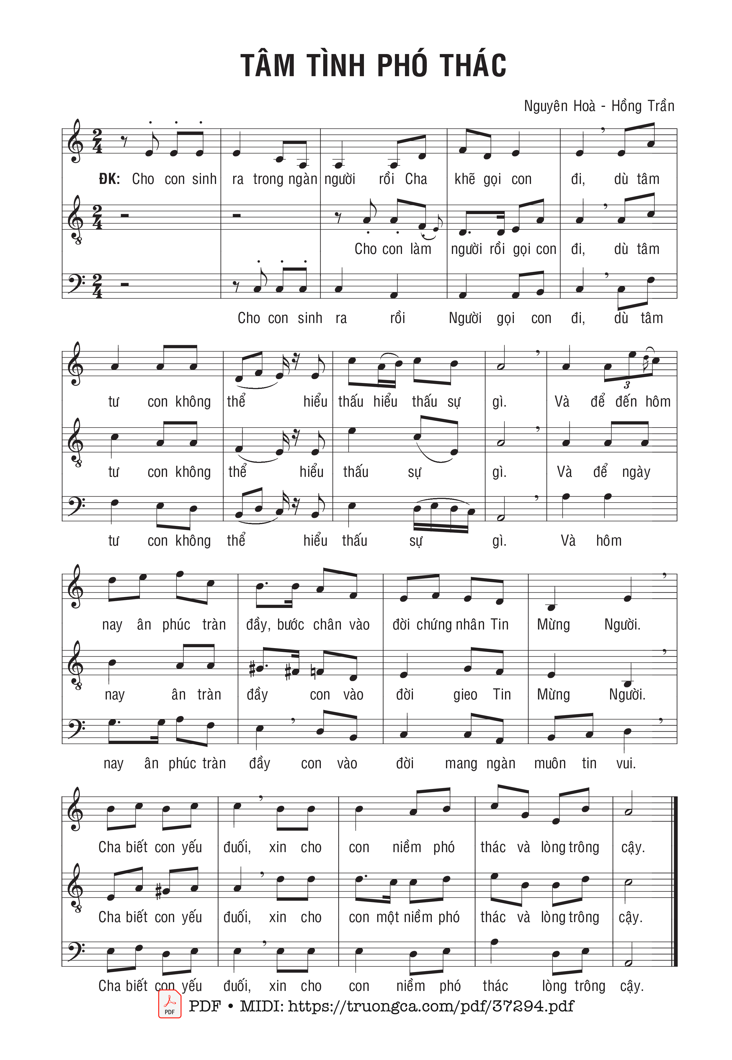 Page 1 of Sheet music PDF Tâm Tinh Phó Thác - Nguyên Hòa &Amp; Hồng Trần