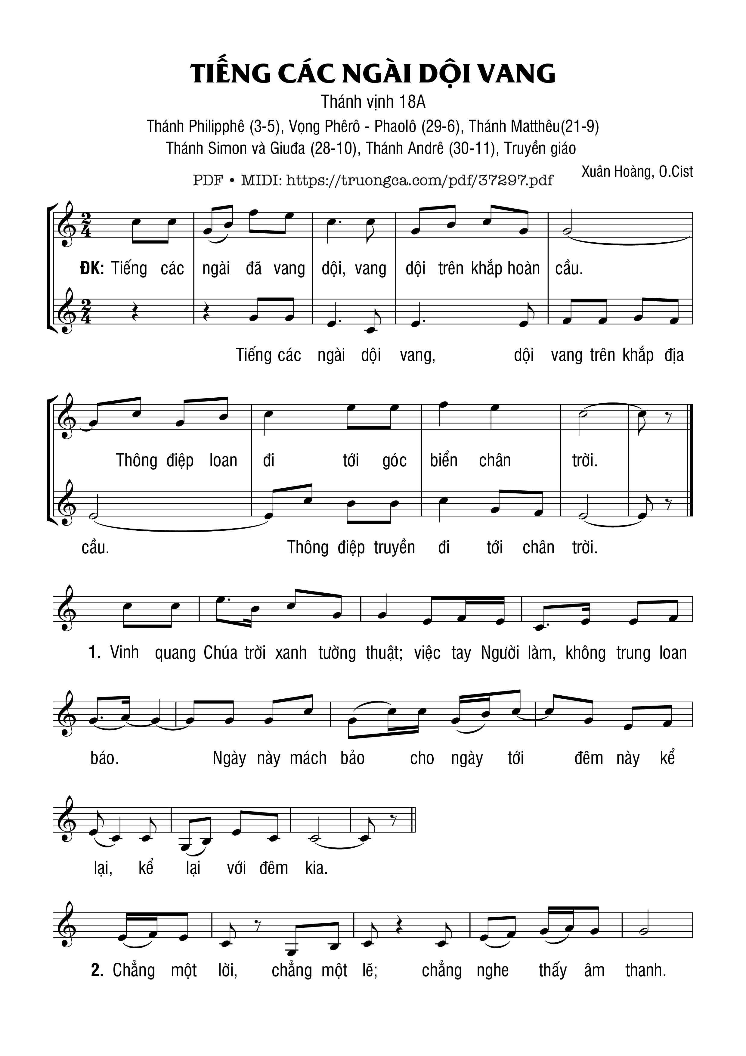 Page 1 of Sheet music PDF Thánh Vịnh 18A, Tiếng Các Ngài Dội Vang - Xuân Hoàng