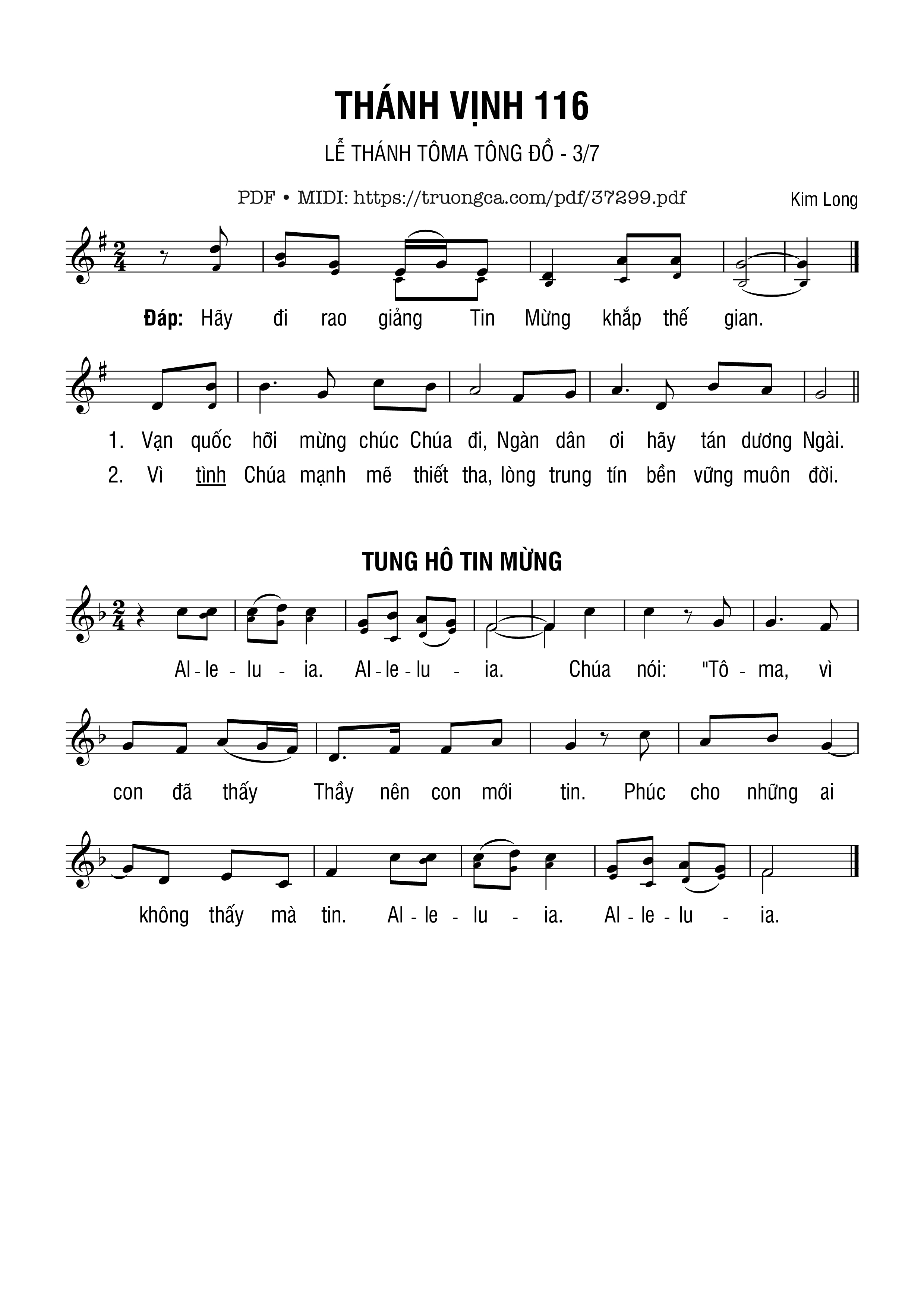 Page 1 of Sheet music PDF Thánh Vịnh 116, Lễ Thánh Tôma Tông Đồ - Kim Long