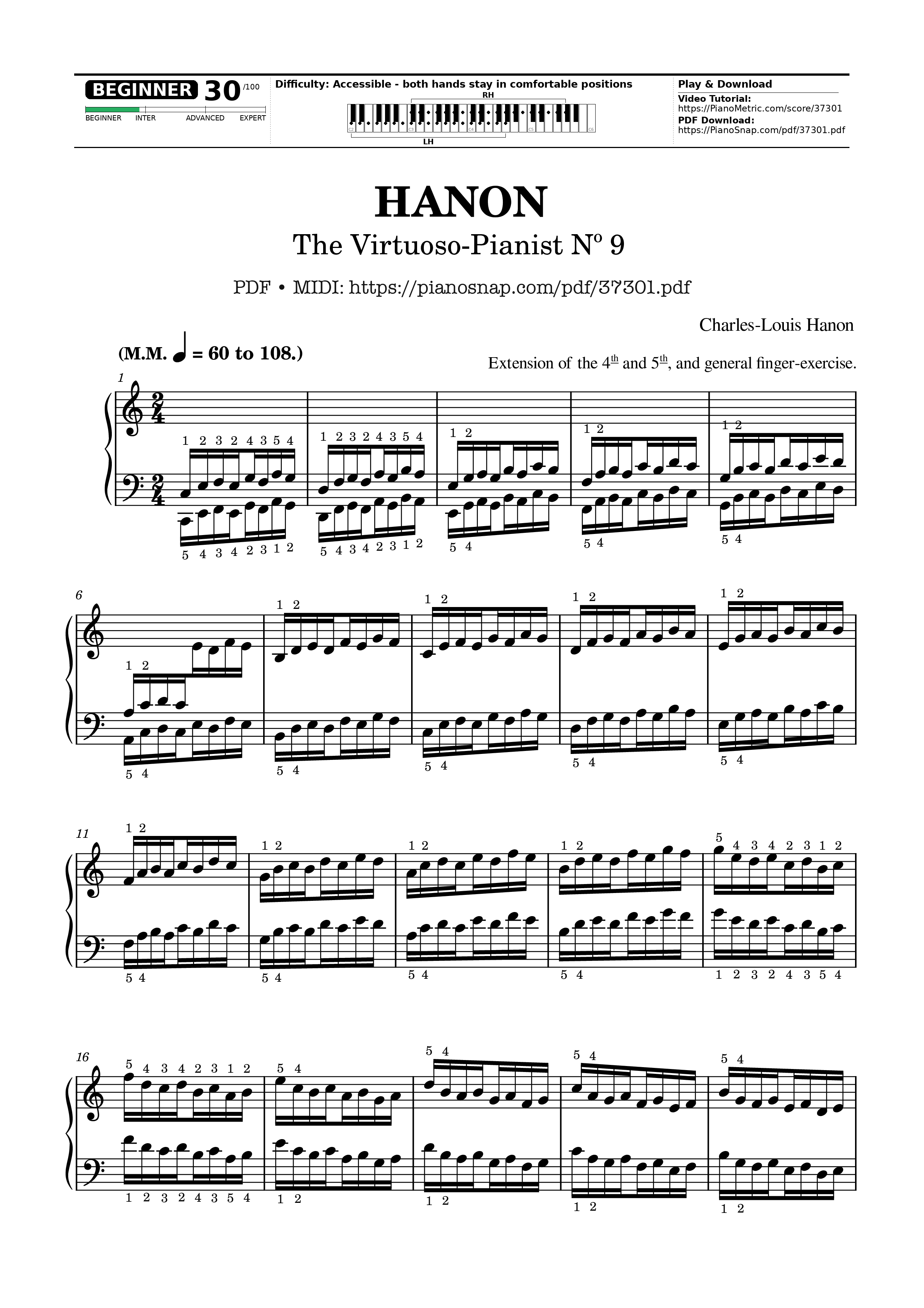 Page 1 of Sheet music PDF Hanon - The Virtuoso Pianist No. 9 - Charles-Louis Hanon