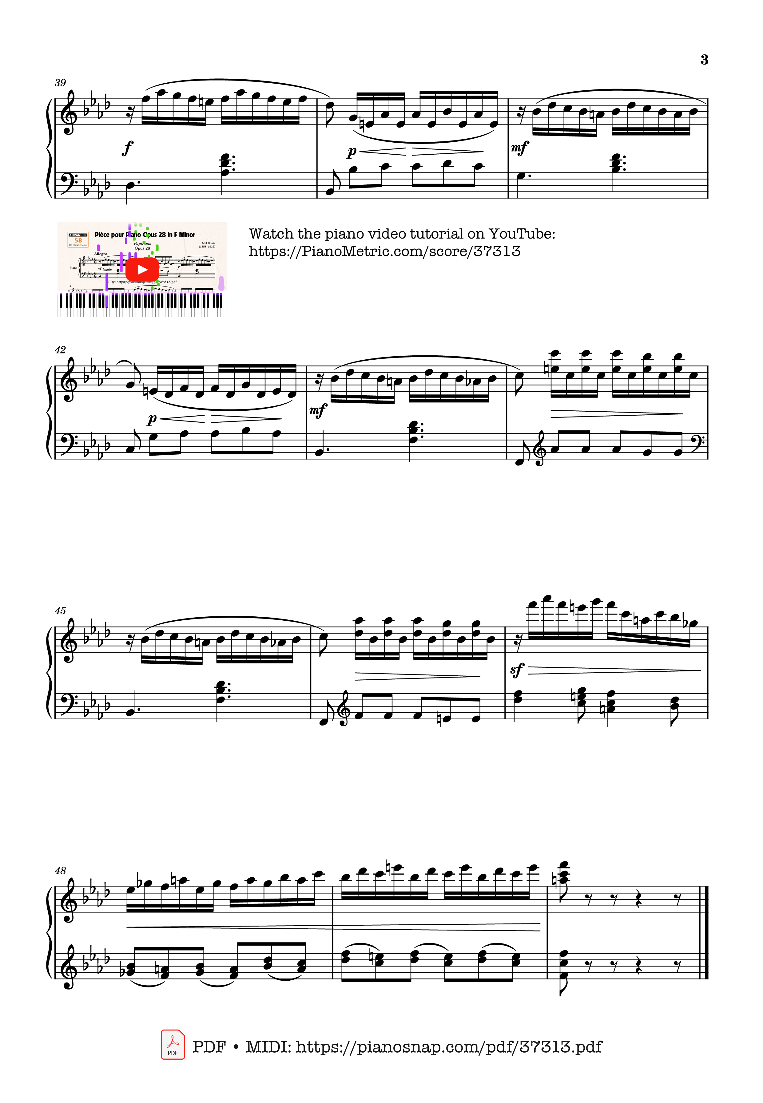 Page 3 of Sheet music PDF Piano Pièce pour Piano Opus 28 in F Minor - Mel Bonis