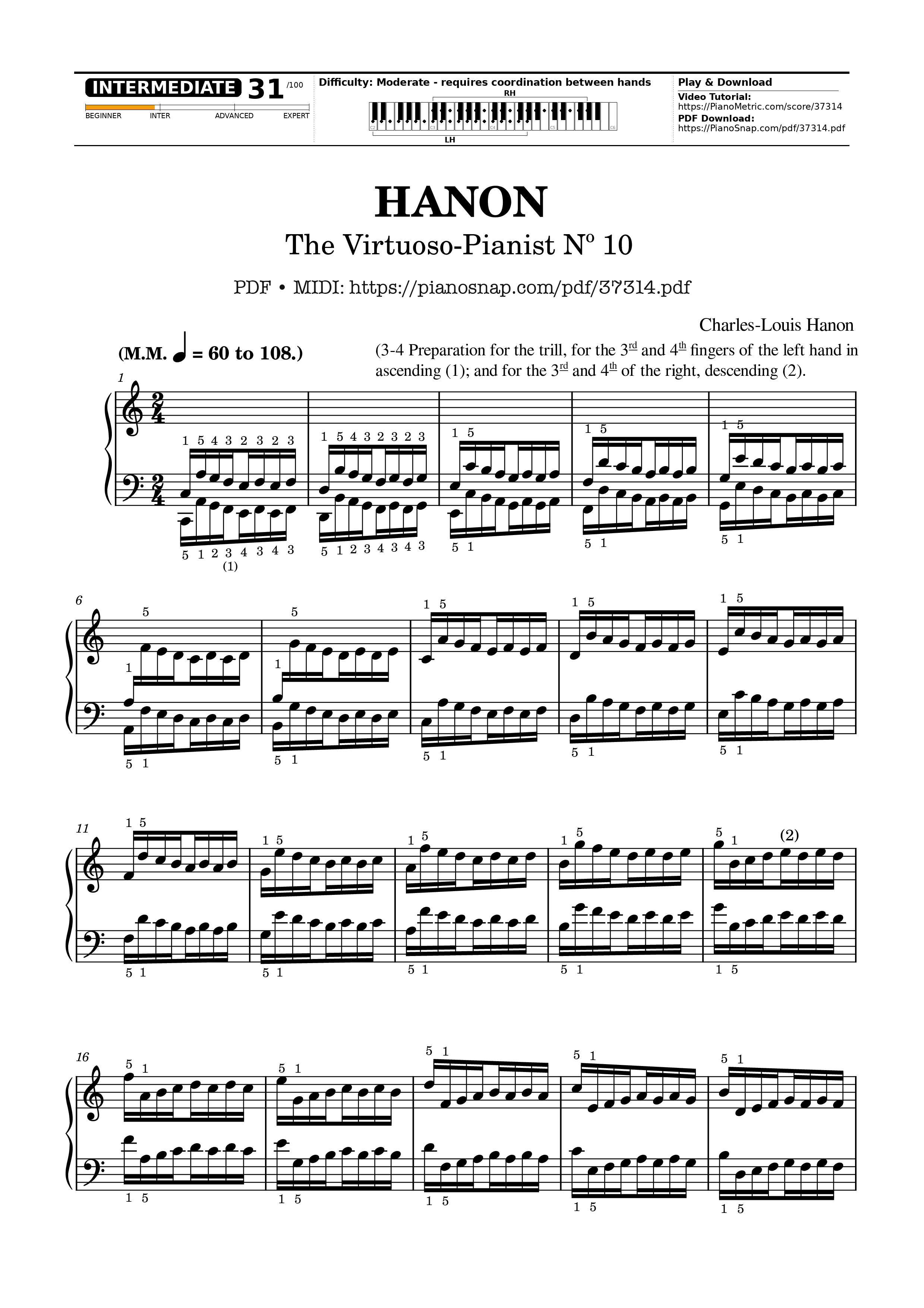 Page 1 of Sheet music PDF Hanon - The Virtuoso Pianist No. 10 - Charles-Louis Hanon