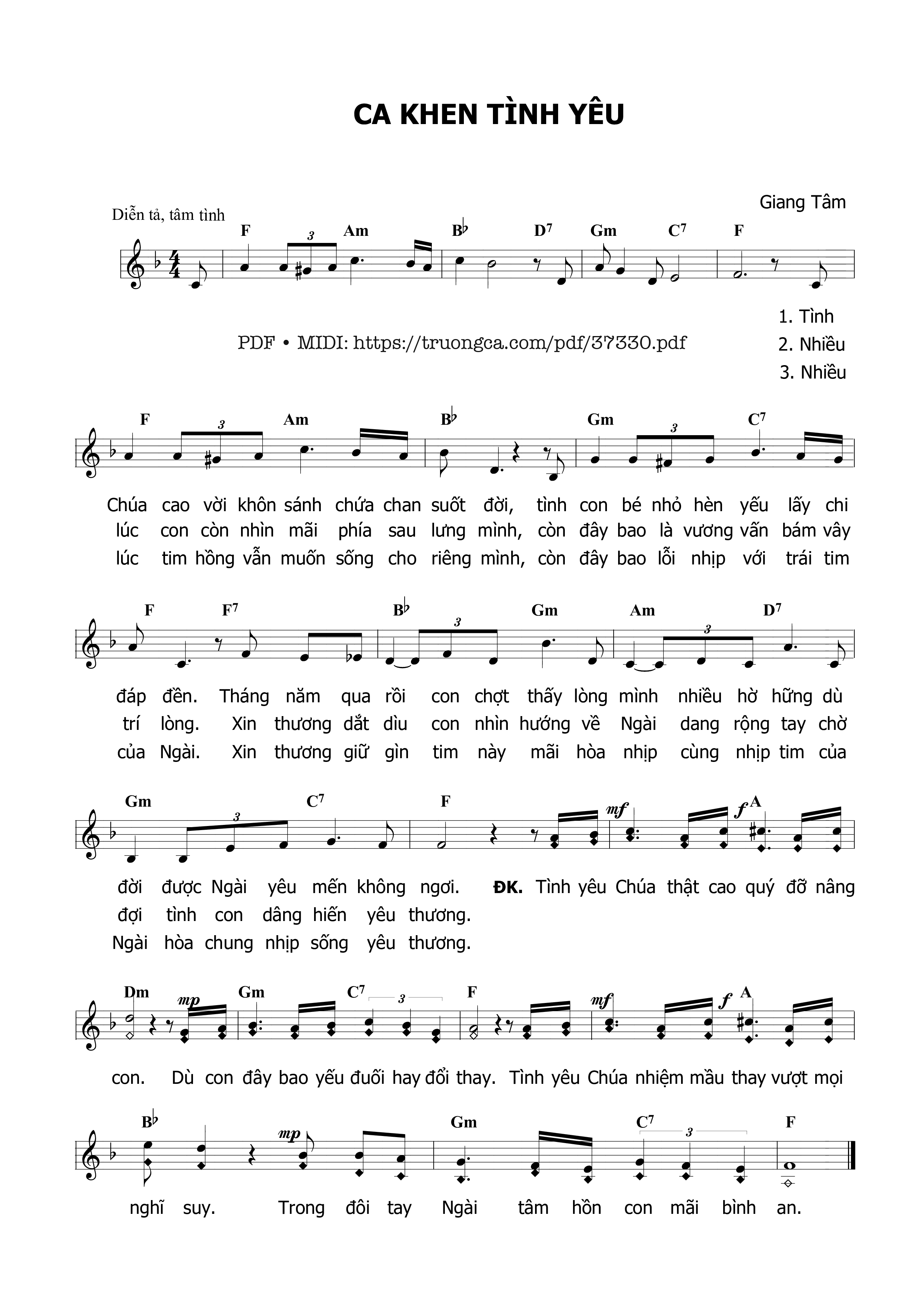 Page 1 of Sheet music PDF Ca Khen Tình Yêu - Giang Tâm