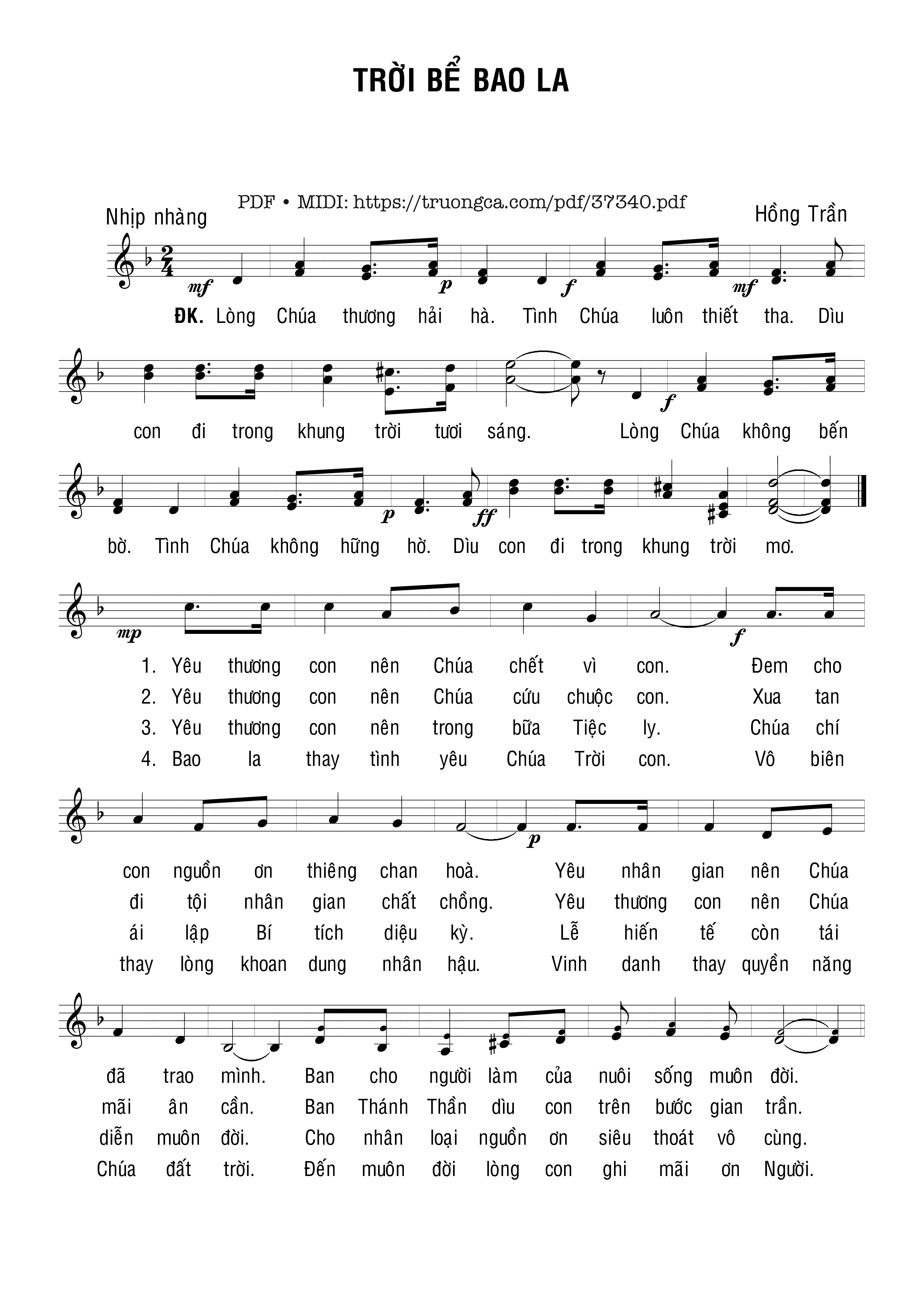 Page 1 of Sheet music PDF Trời Bể Bao La - Hồng Trần Pđđ