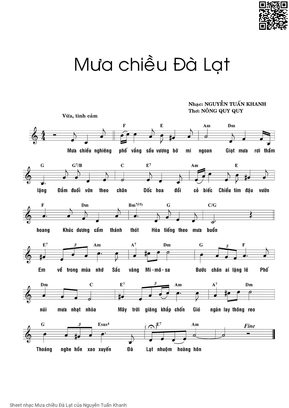 Sheet PDF of Mưa chiều Đà Lạt