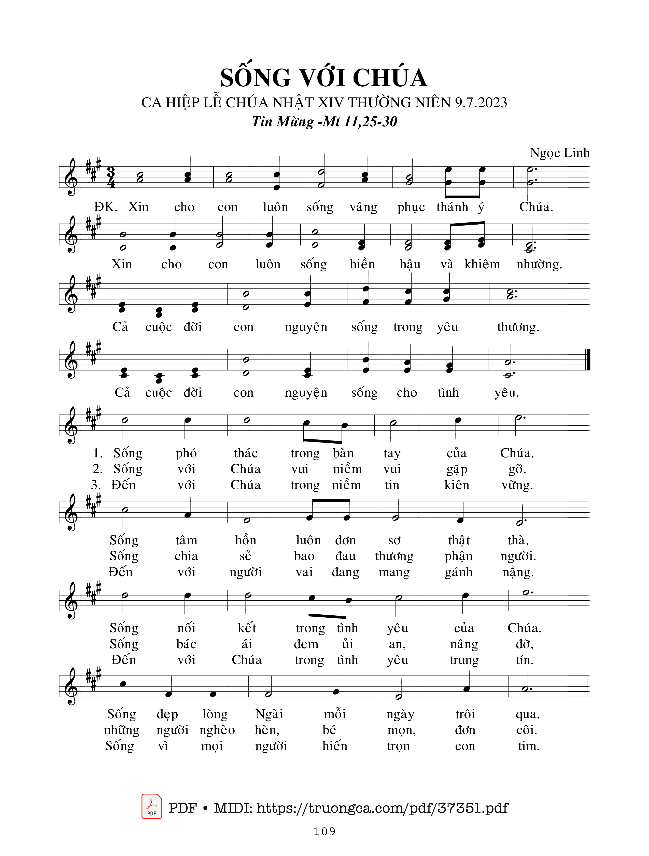 Page 1 of Sheet music PDF Sống Với Chúa - Ngọc Linh