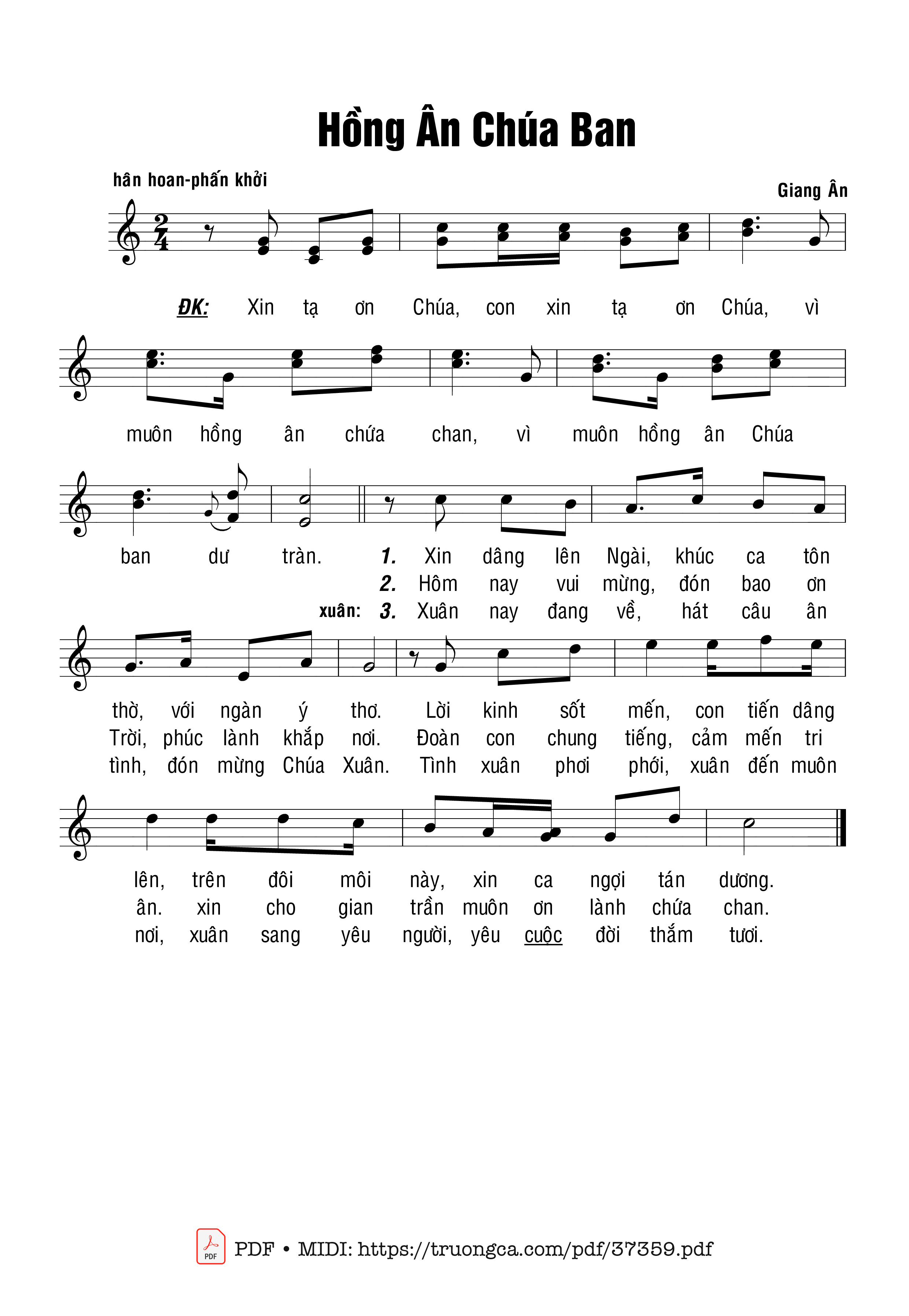 Page 1 of Sheet music PDF Hồng Ân Chúa Ban - Giang Ân