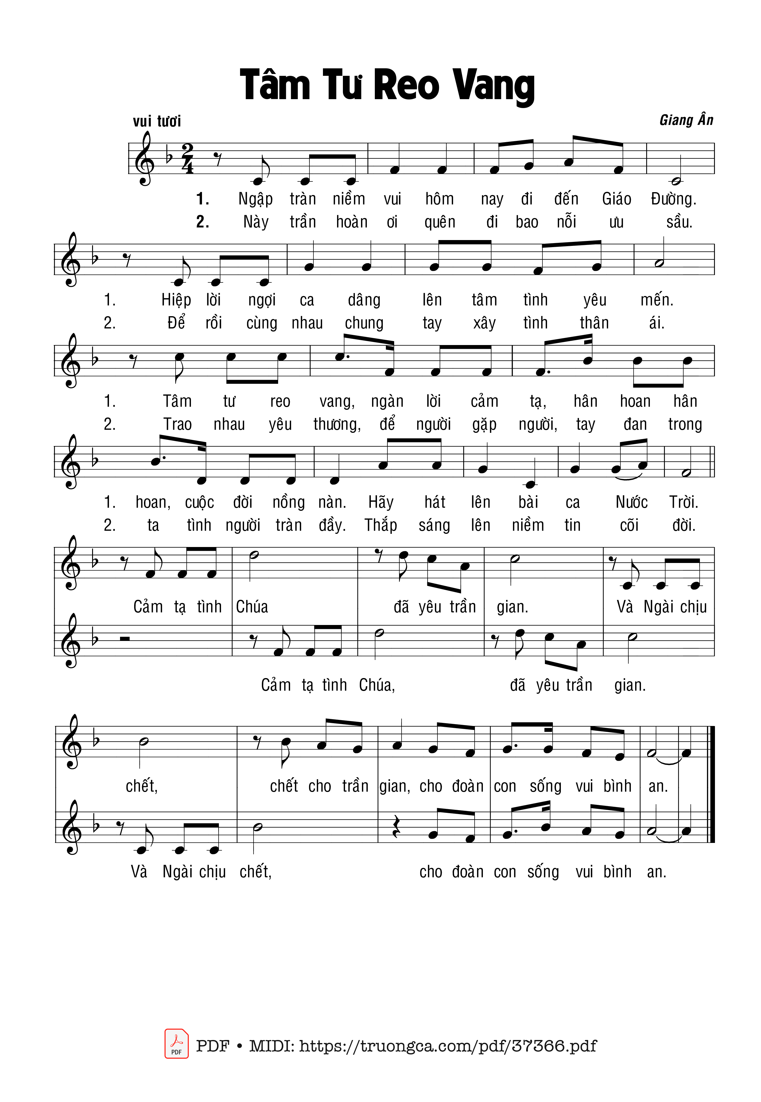 Page 1 of Sheet music PDF Tâm Tư Reo Vang - Giang Ân