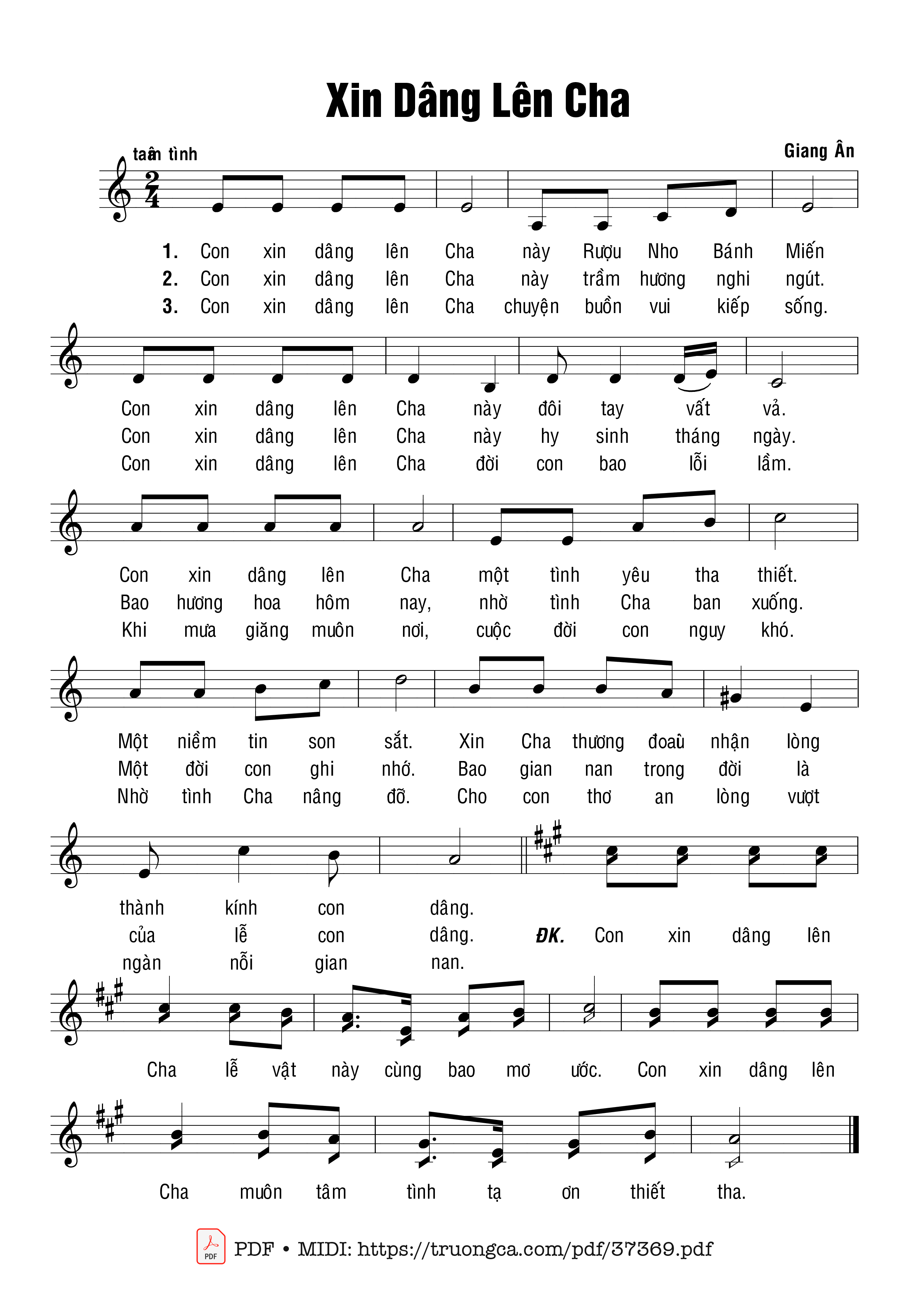 Page 1 of Sheet music PDF Xin Dâng Lên Cha - Giang Ân