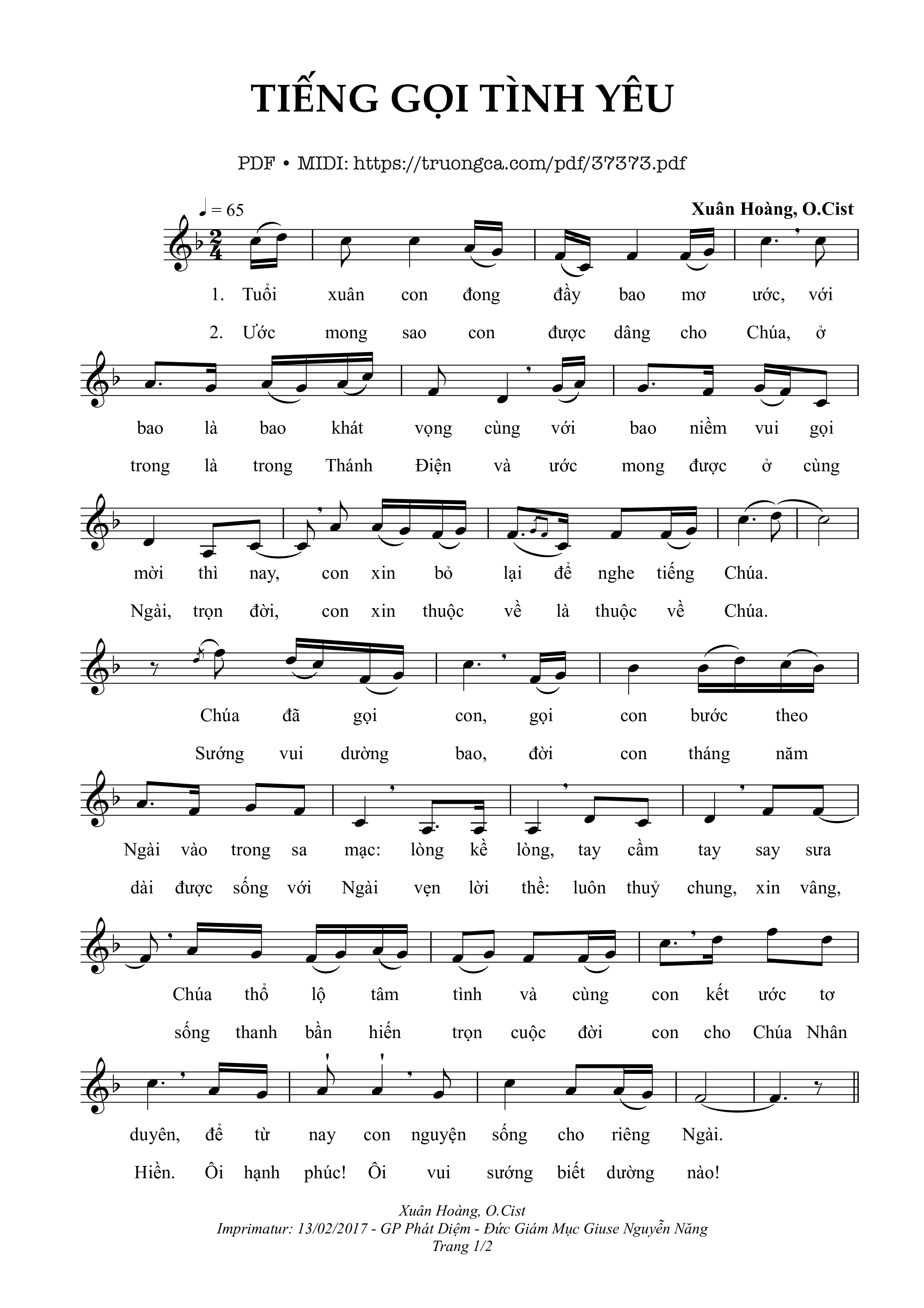 Page 1 of Sheet music PDF Tiếng Gọi Tình Yêu - Xuân Hoàng