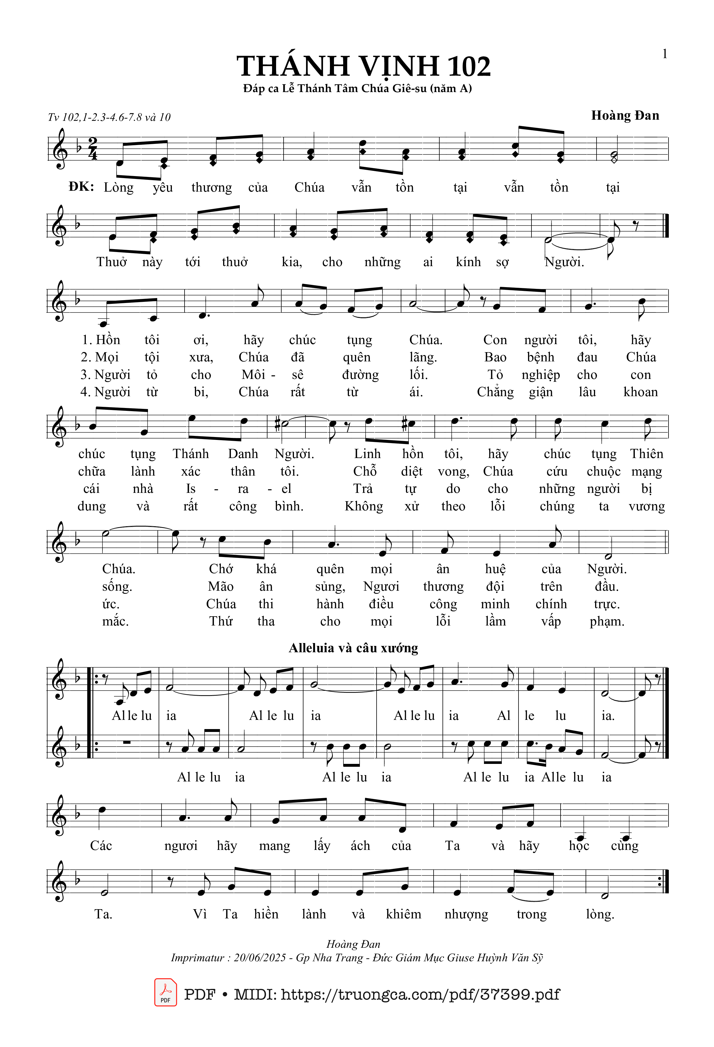 Page 1 of Sheet music PDF Thánh Vịnh 102, Lễ Thánh Tâm Chúa Giêsu A - Hoàng Đan