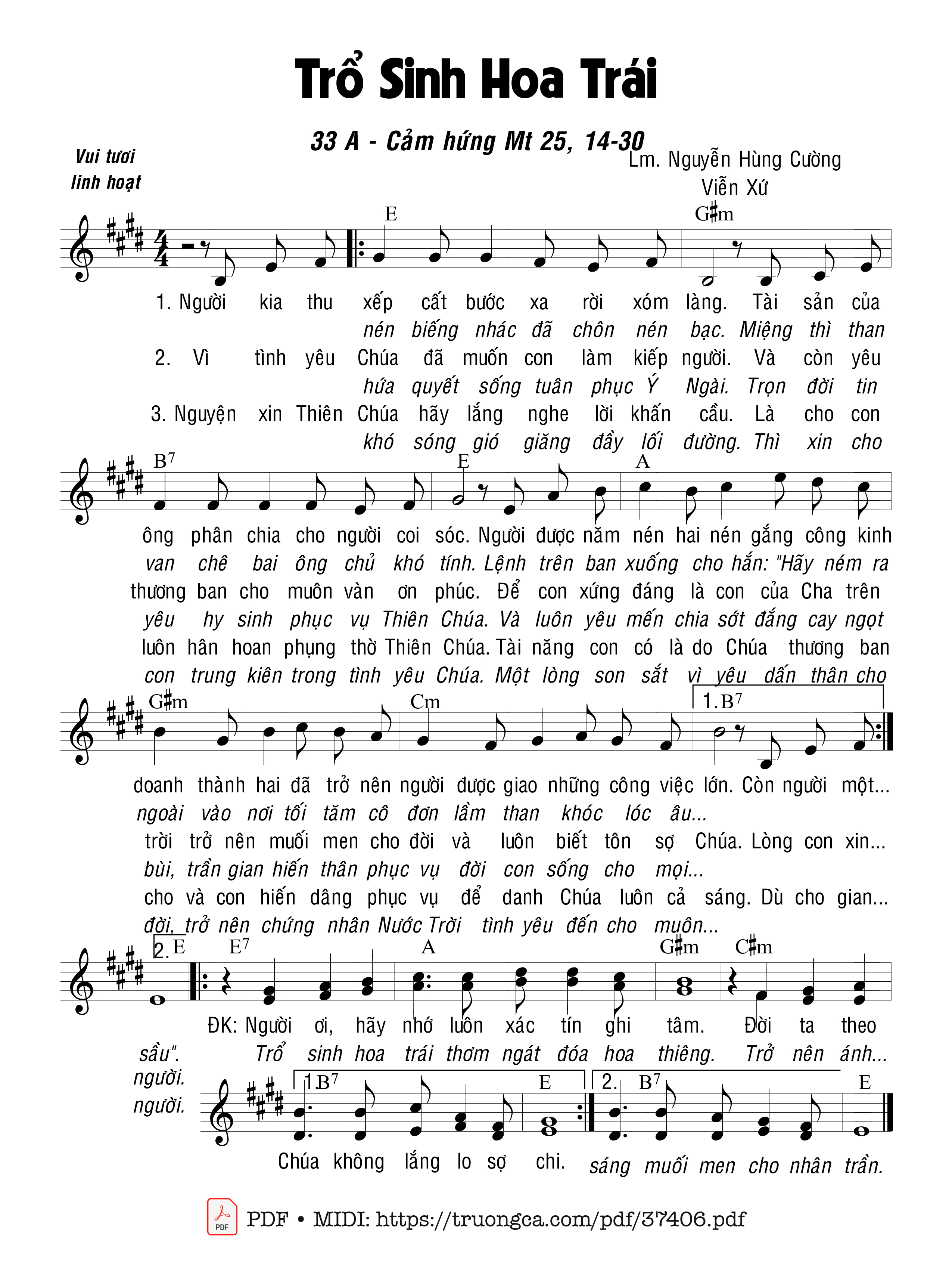 Page 1 of Sheet music PDF Trổ Sinh Hoa Trái - Nguyễn Hùng Cường &Amp; Viễn Xứ