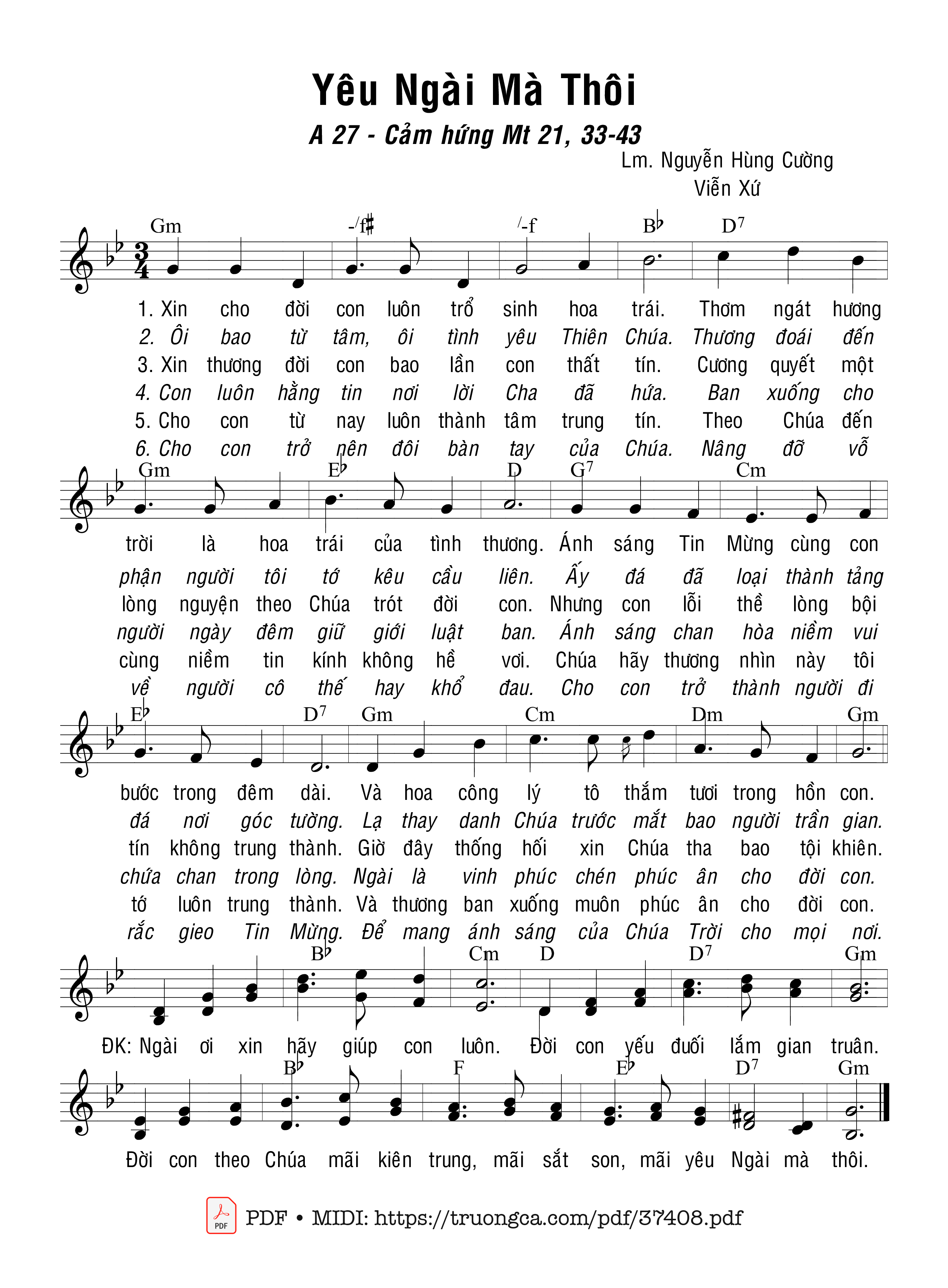 Page 1 of Sheet music PDF Yêu Ngài Mà Thôi - Nguyễn Hùng Cường &Amp; Viễn Xứ
