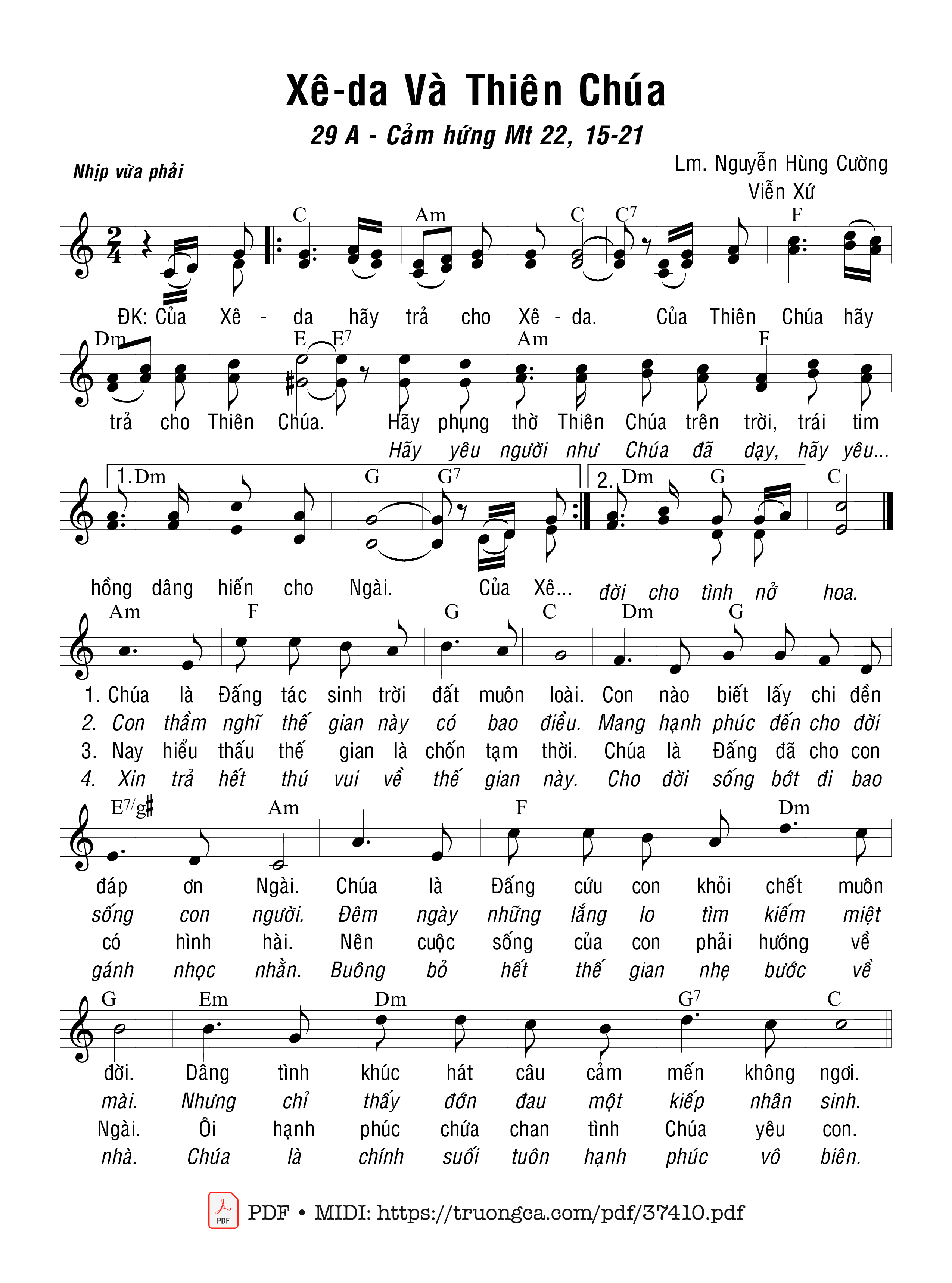 Page 1 of Sheet music PDF Xêda Và Thiên Chúa - Nguyễn Hùng Cường &Amp; Viễn Xứ