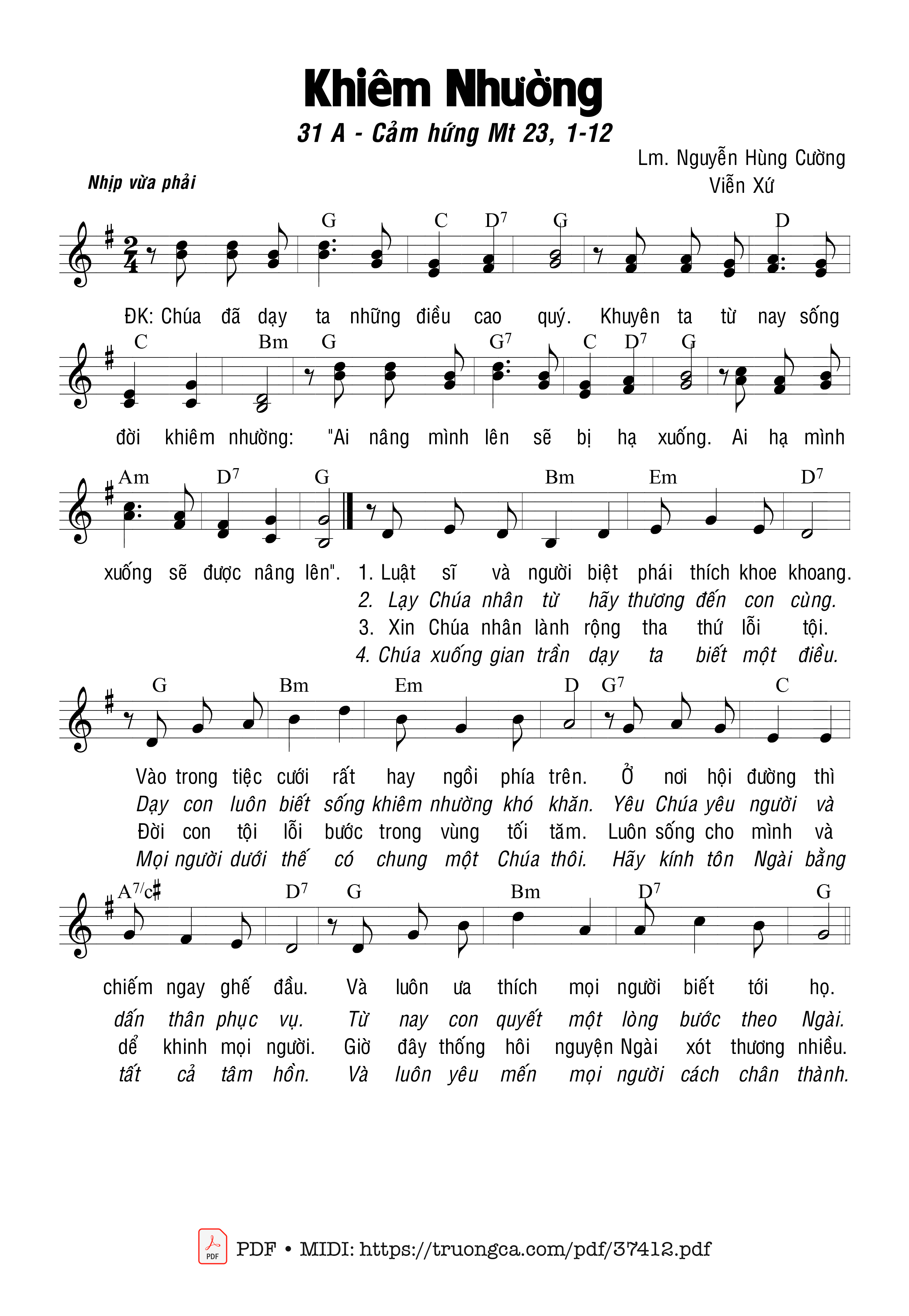 Page 1 of Sheet music PDF Khiêm Nhường - Nguyễn Hùng Cường &Amp; Viễn Xứ