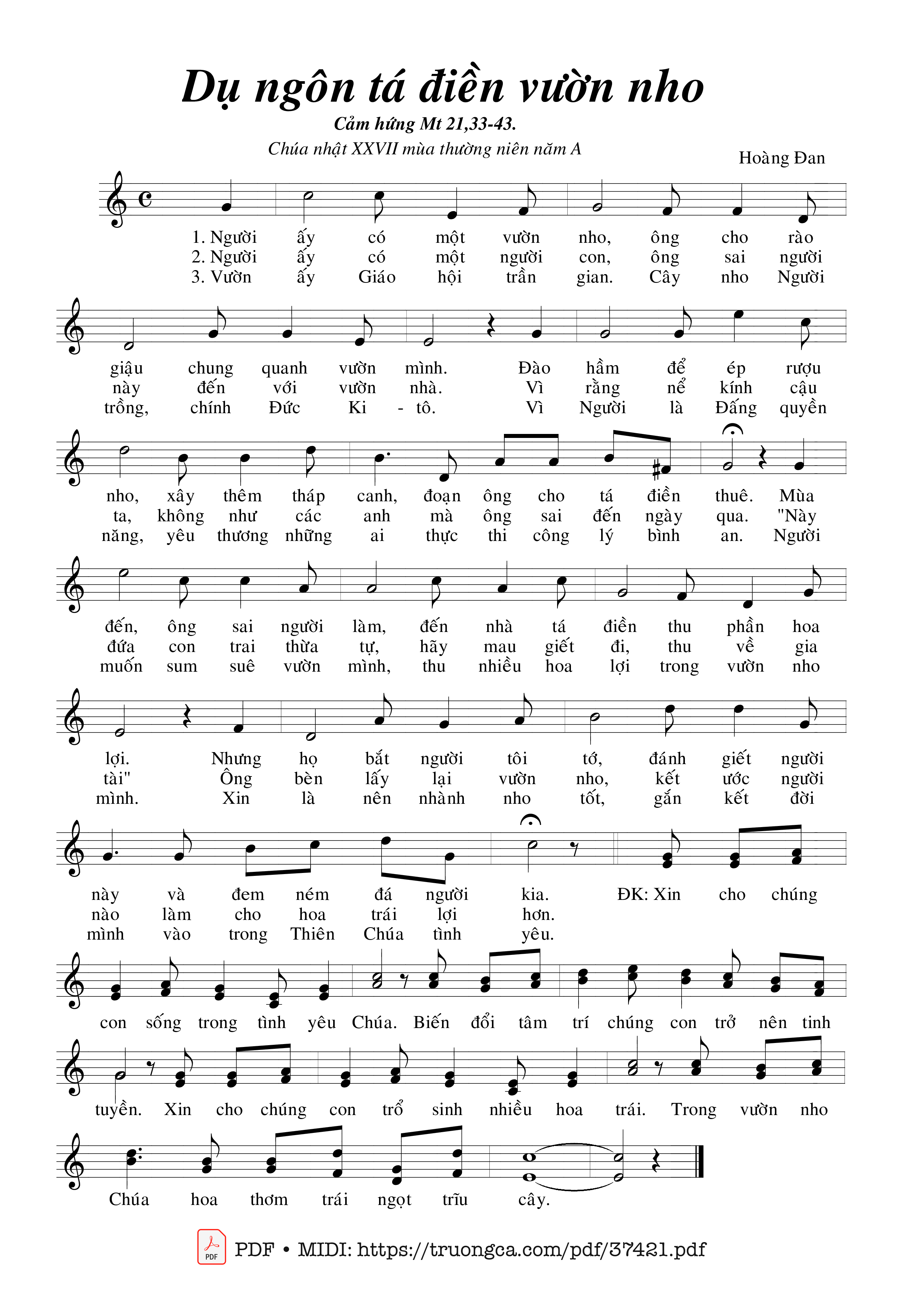 Page 1 of Sheet music PDF Dụ Ngôn Người Tá Điền - Hoàng Đan